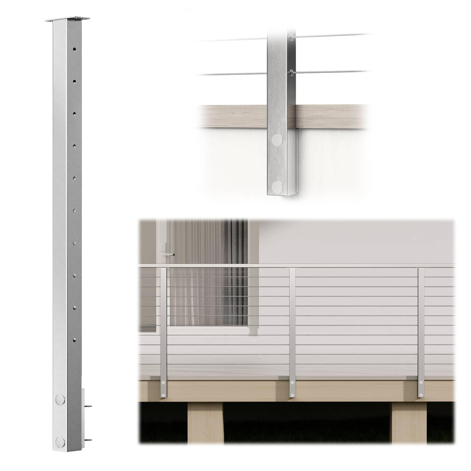 SenQWFa Side Mount Cable Railing Post 36 Inch Brushed Stainless Steel ...