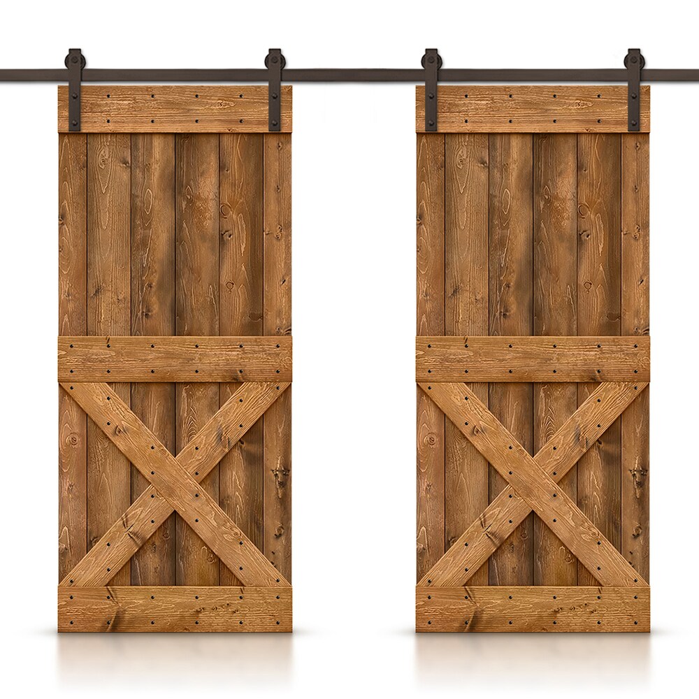 CALHOME CN+(2)S11-AB+011-38B 76-in x 84-in Walnut Pine Wood Solid core Double Barn Door (Hardware Included)