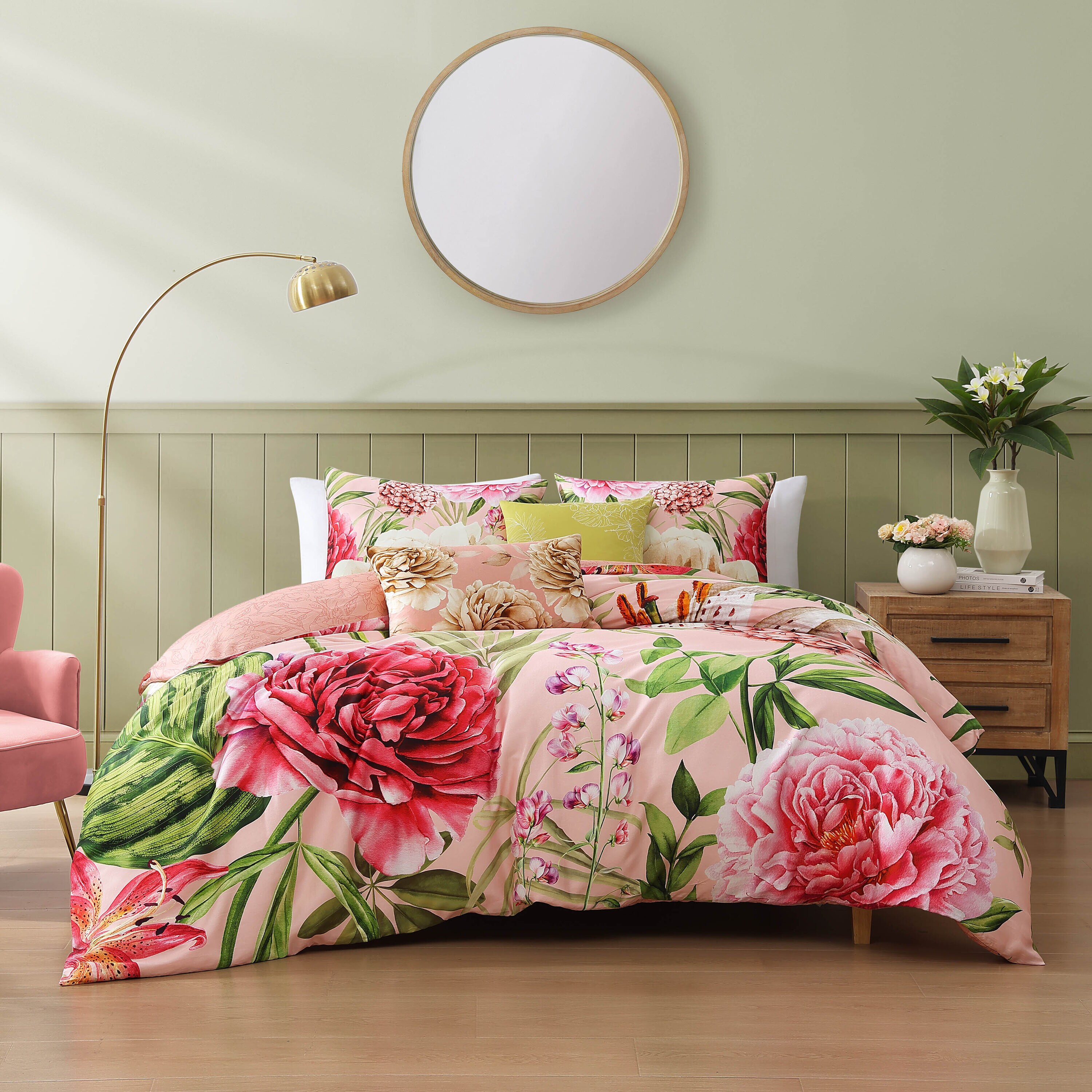 BEBEJAN 655805 Spring Forever Pink Floral Reversible King Comforter Cotton