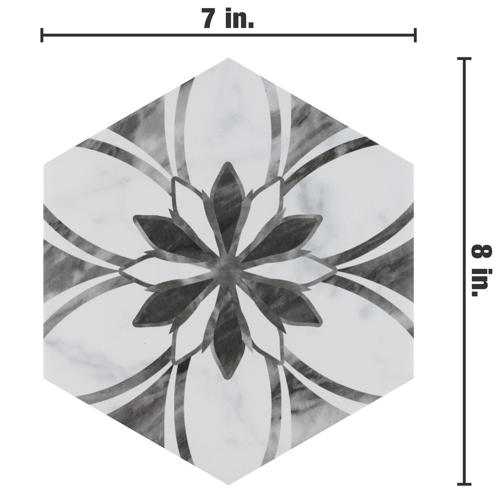 Classico Bardiglio Hex Floral 7" x 8" Porcelain Patterned Tile