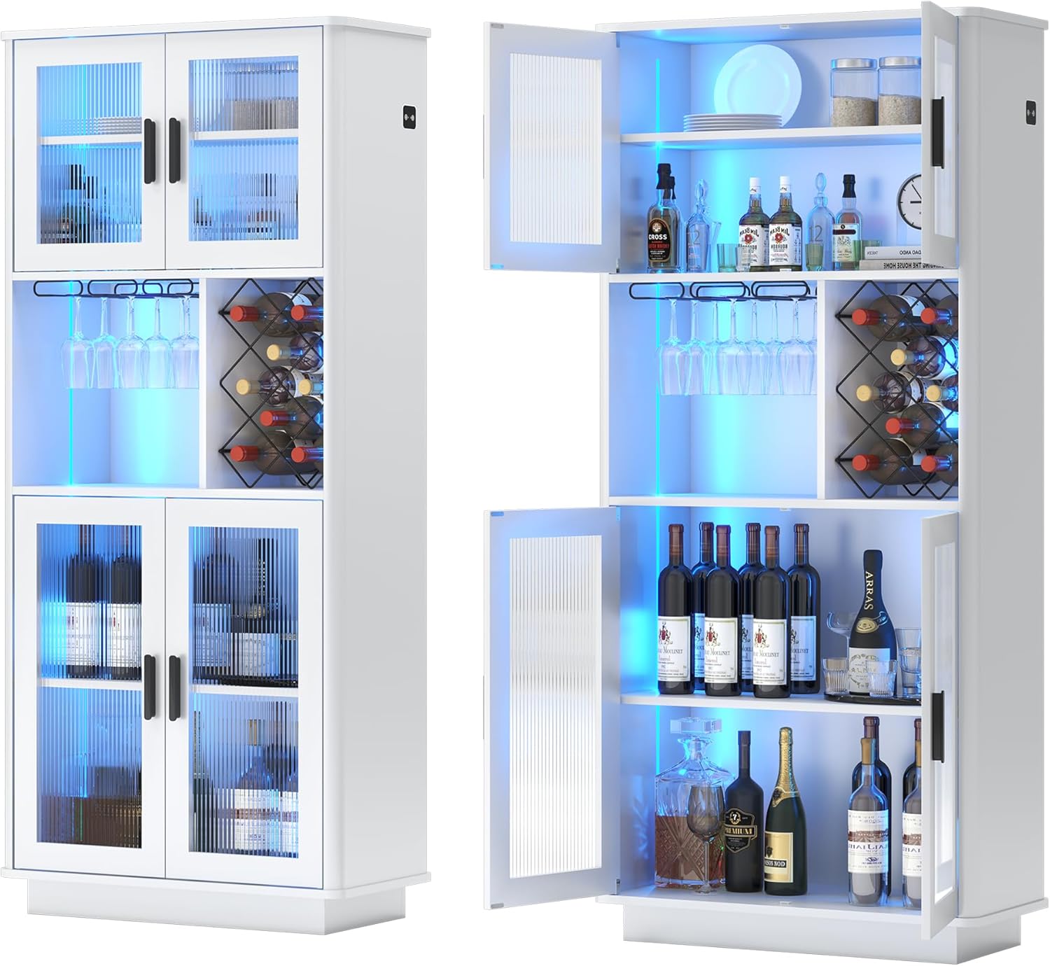 Vlsrka B0CC8RWR17 LED Wine Bar Cabinet with Removable Wine Rack Motion Sensor Lights Kitchen Storage Cabinet for Dining Room Living Room White