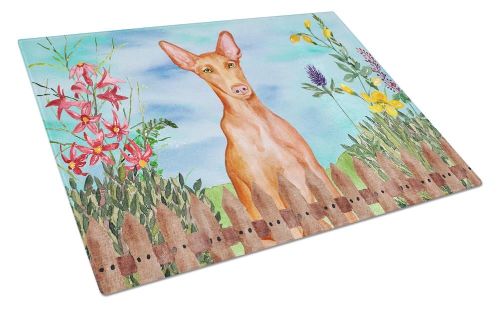 Caroline's Treasures CK1277LCB Springtime Dog 11.25-in L x 15.75-in W Glass Cutting Board