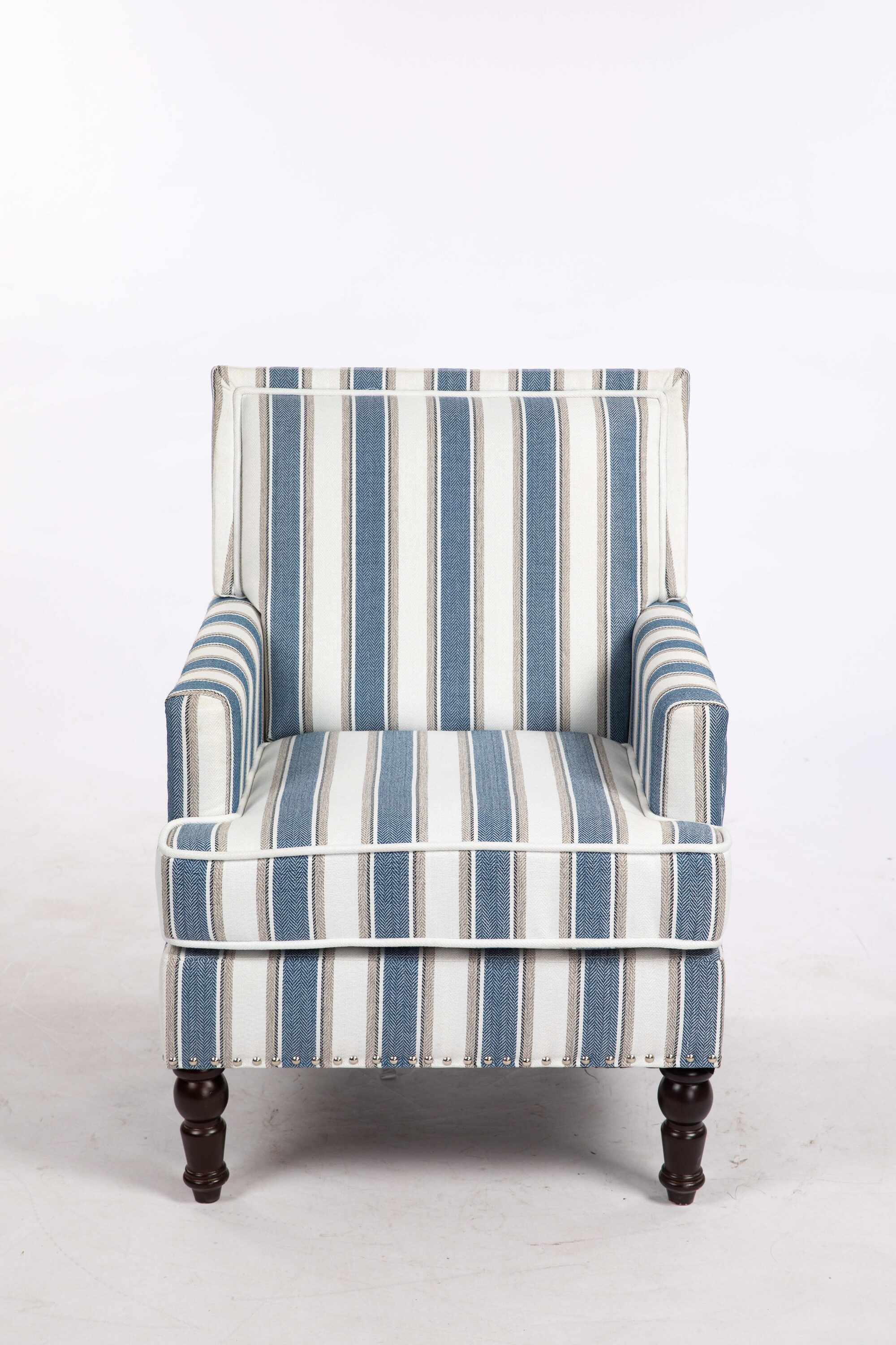 Vynxaria Blue Cotton Vintage Upholstered Accent Arm Chair Set of 1