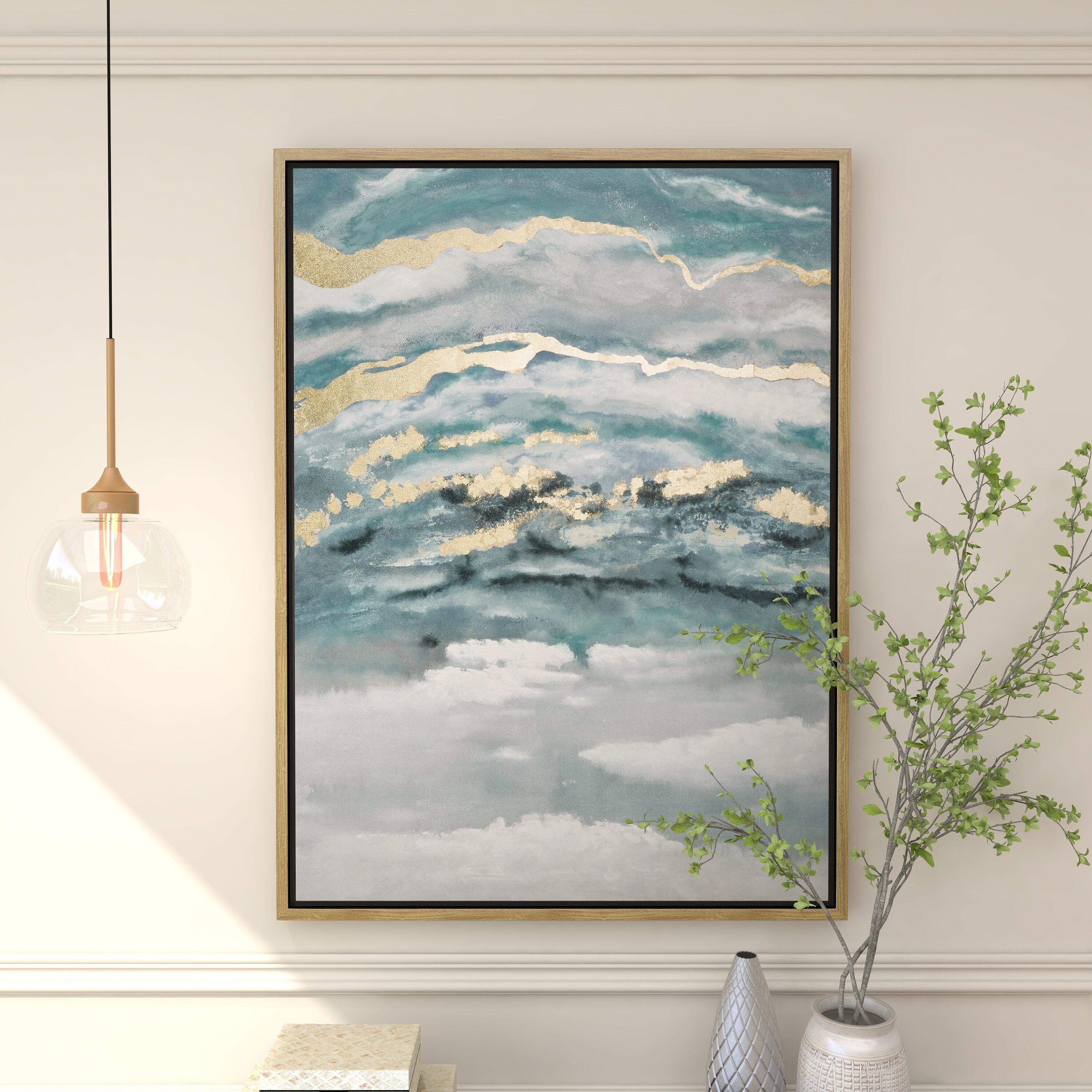 Blue and Gold Abstract Geode Canvas Wall Art