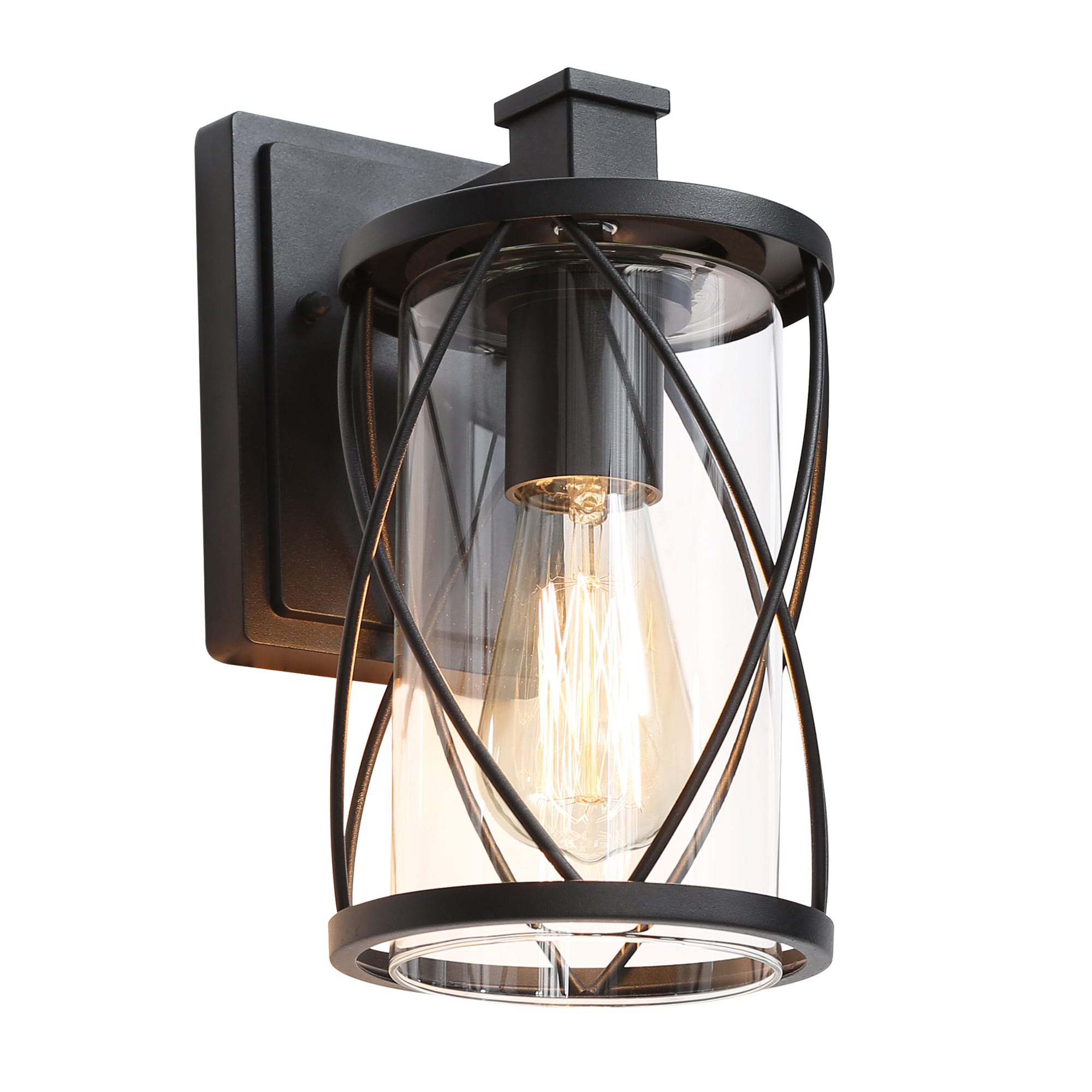 Uolfin Path 1-Light 11-in Matte Black Lantern with Clear Cylinder Glass ...