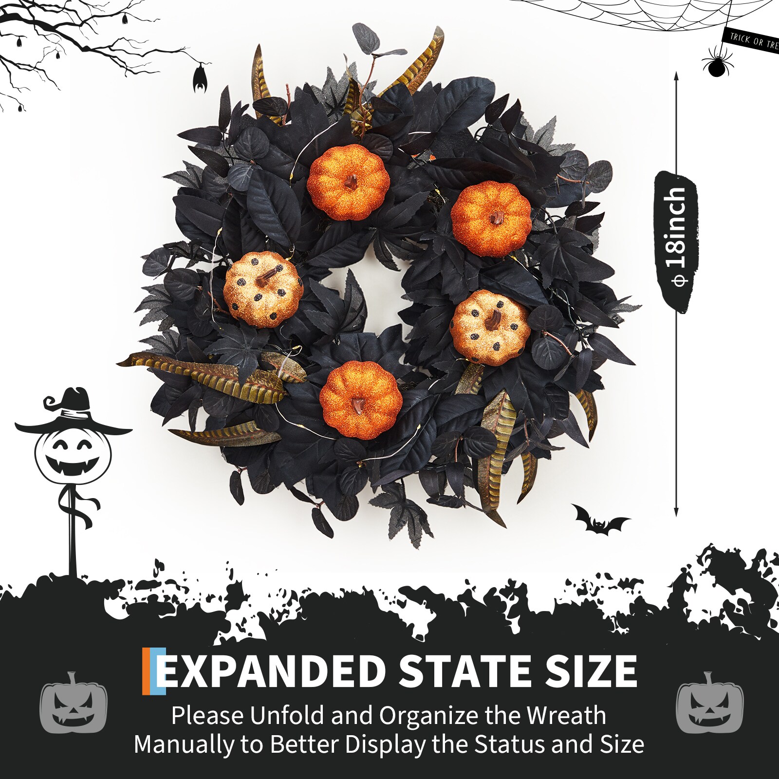 GMC YRYFW-PHK-34QN5EVC Artificial-Halloween-Wreaths - View #3