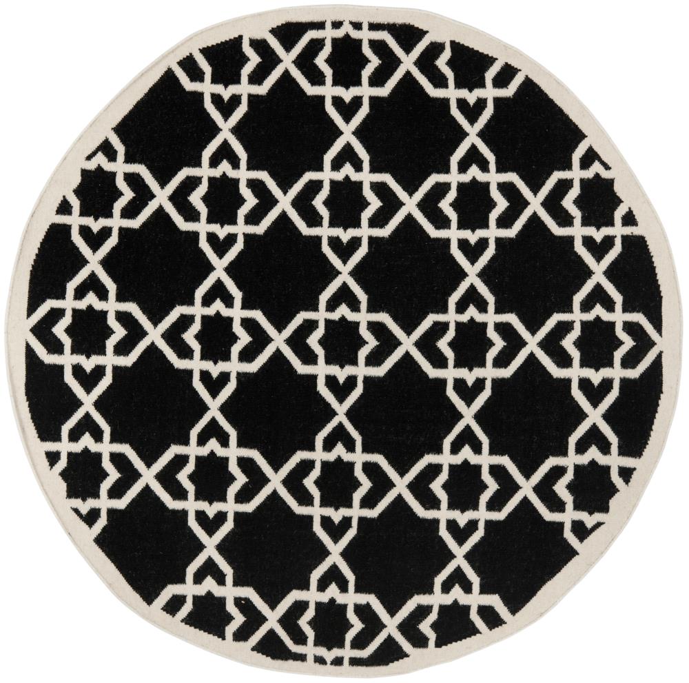 Safavieh DHU548L-8R Dhurries Kenna 8 x 8 (ft) Wool Black/Ivory Round Indoor Geometric Coastal Area rug