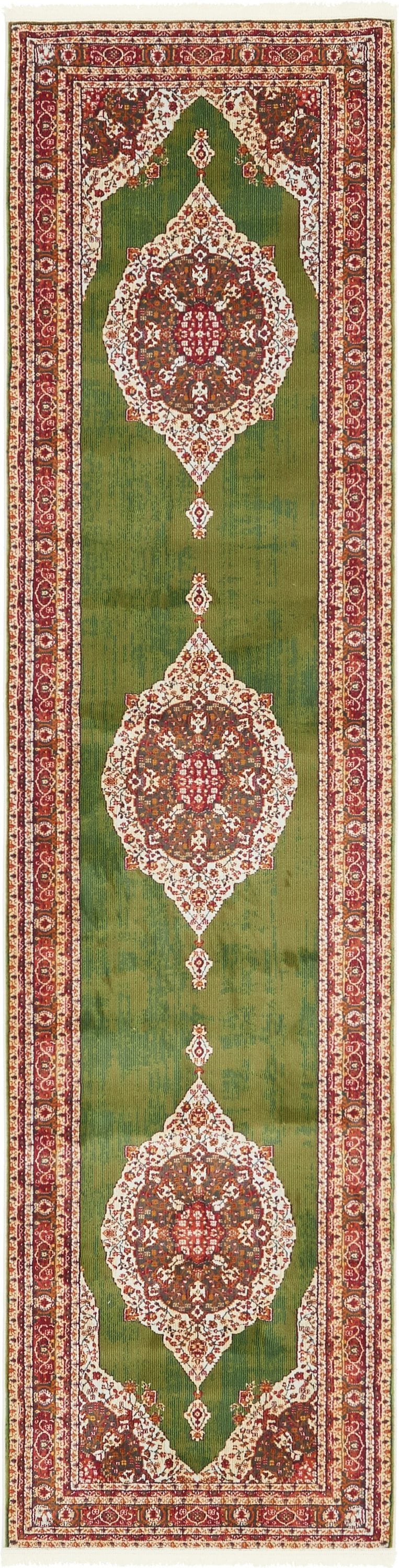 Unique Loom 3140267 Regla Baracoa 3 x 10 (ft) Loomed Polypropylene Green/Red Rectangular Indoor Medallion Oriental Runner rug
