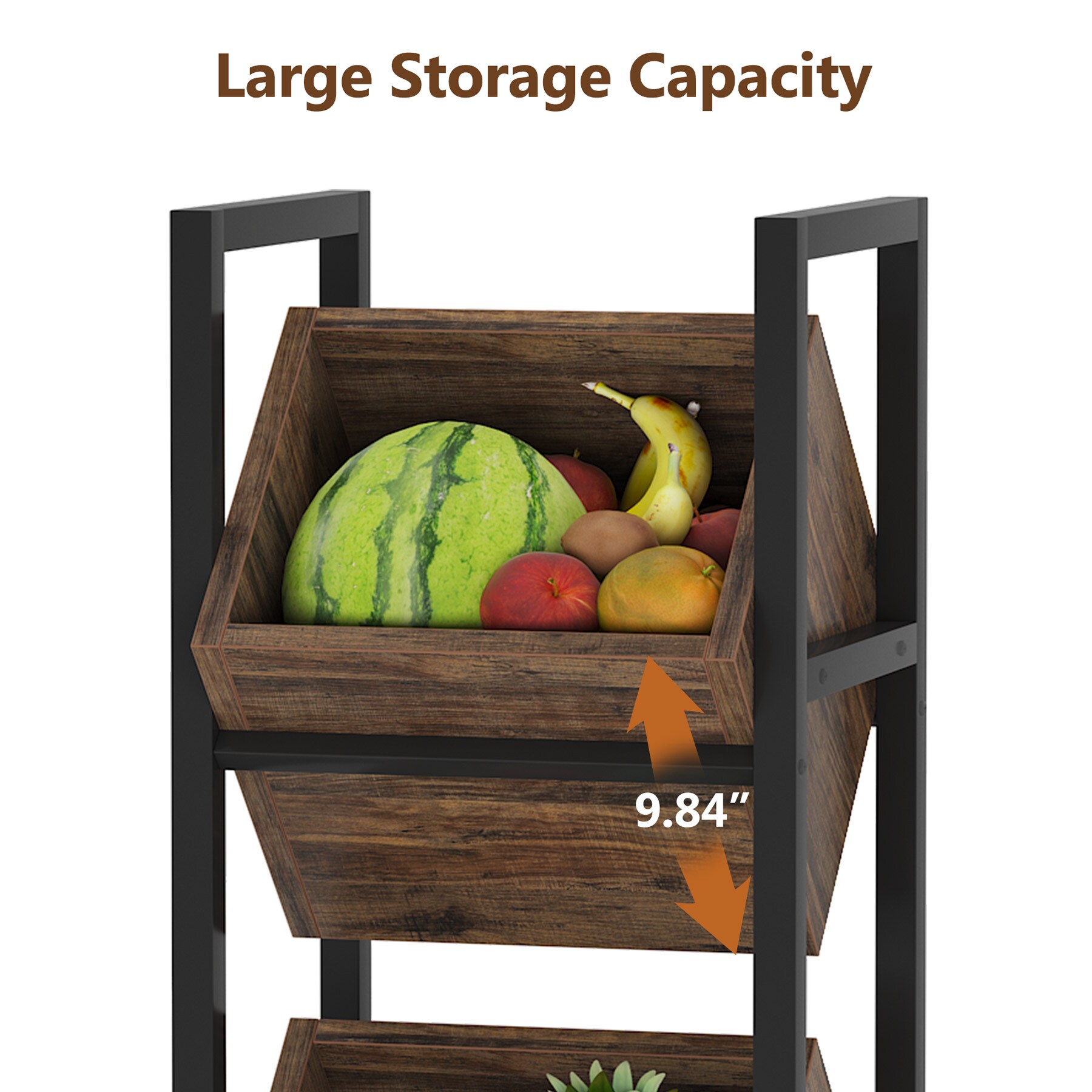Tribesigns Wood Fruit Vegetable Storage Rack, 4-Tier Storage Organizer