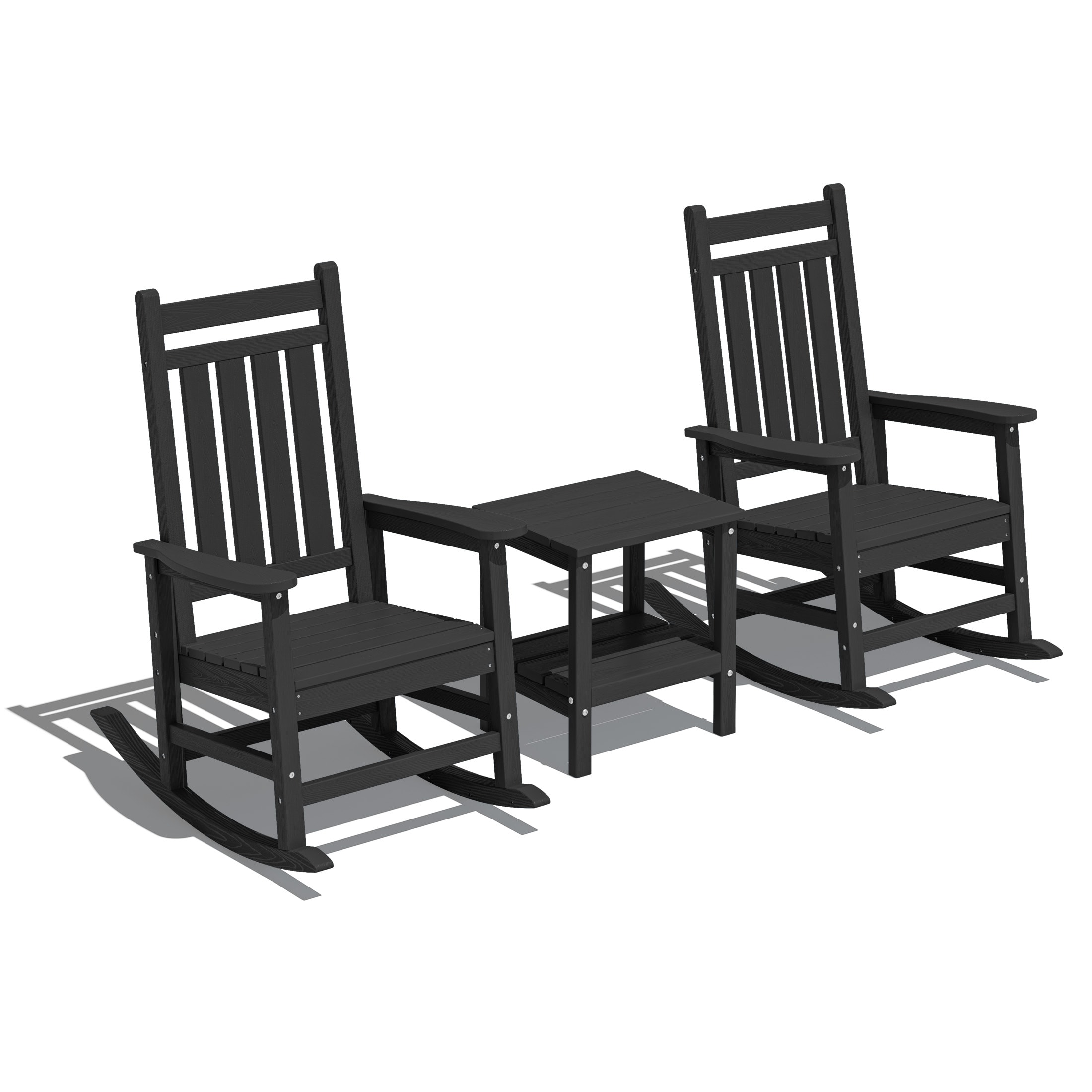JEAREY GBYY3JT-BK HDPE High-back Patio Rocking Chair Set of 2 Black HDPE Frame Rocking Chair with Slat Seat