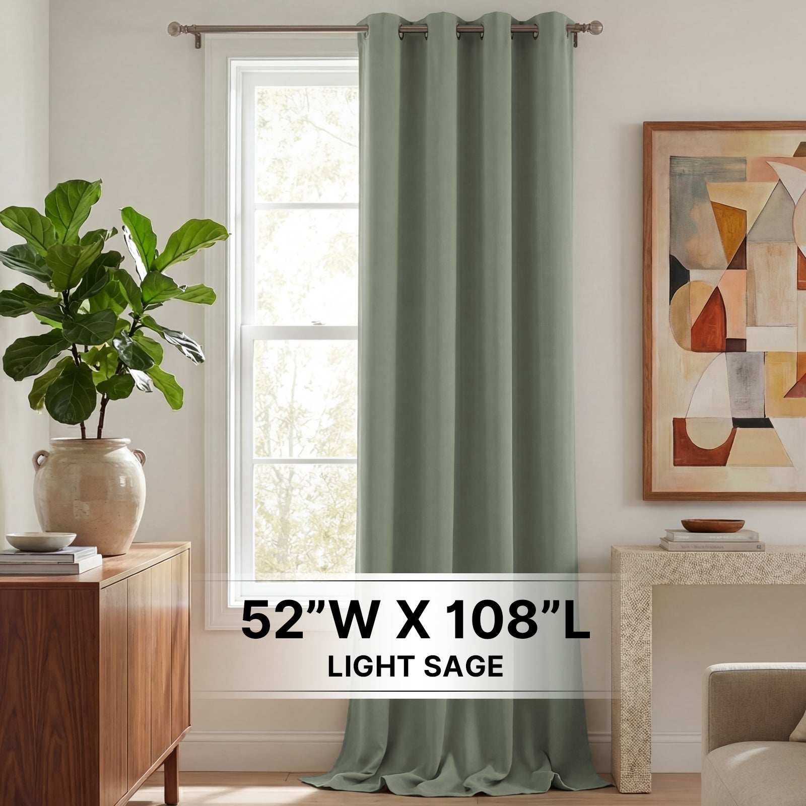 H.Versailtex -  1 Panel Premium Blackout Single Curtain Panel Grommet Top 52 x 108 in Light Sage