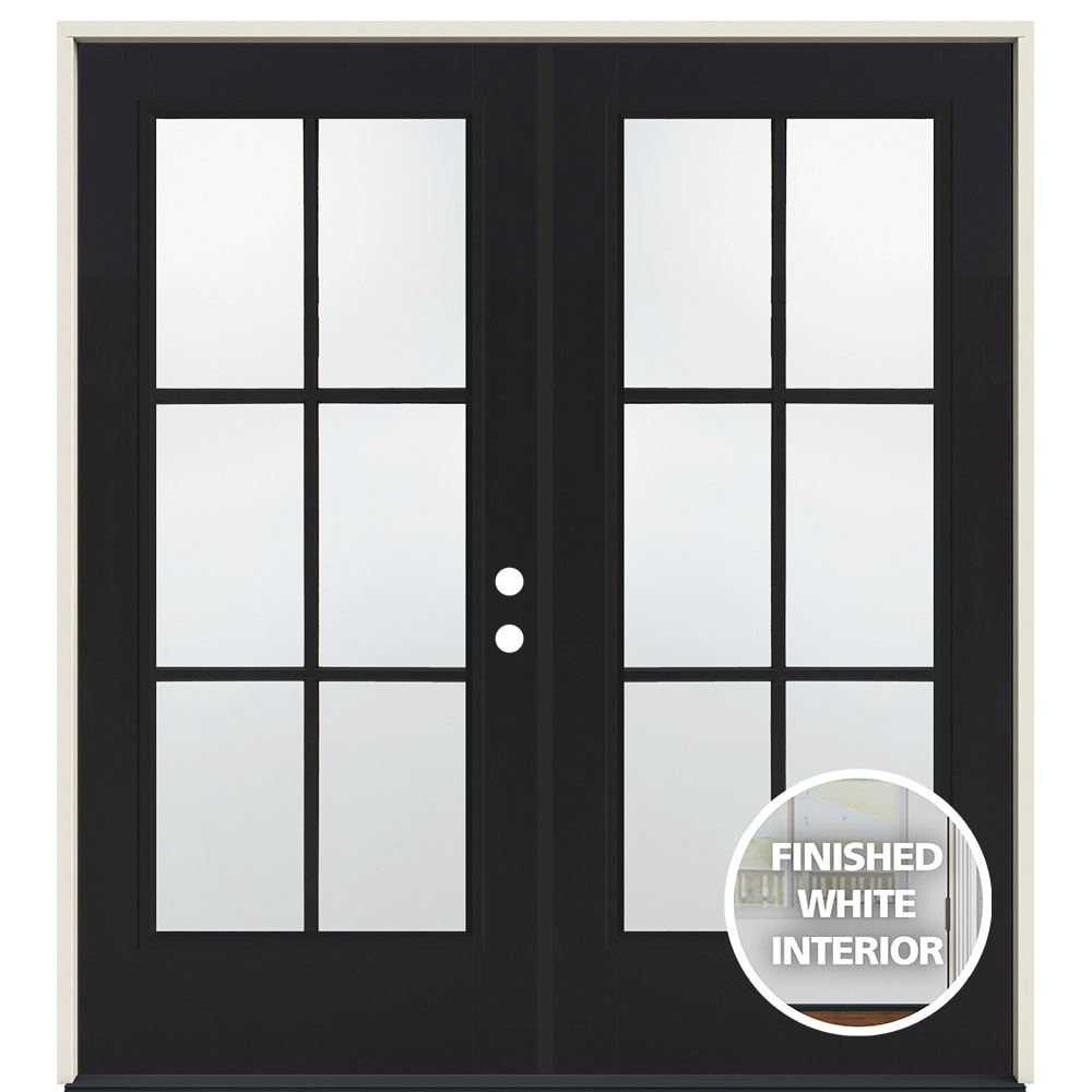 S-2500 72-in x 80-in x 4-9/16-in Jamb Low-e Grilles Between The Glass Black Steel French Left-Hand Inswing Double Patio Door | - JELD-WEN JWPRO238700021