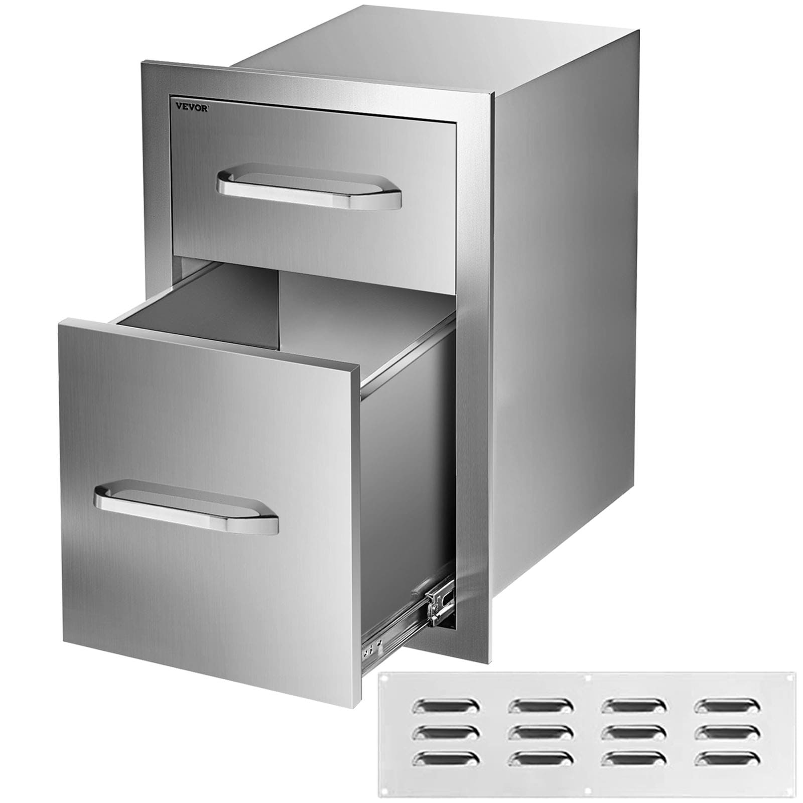 Nurxiovo Outdoor Kitchen Drawer Stainless Steel 33x23.5x13.5 Inch with Handles Used for BBQ Double Drawer 1 Tier Double Drawer Chrome 