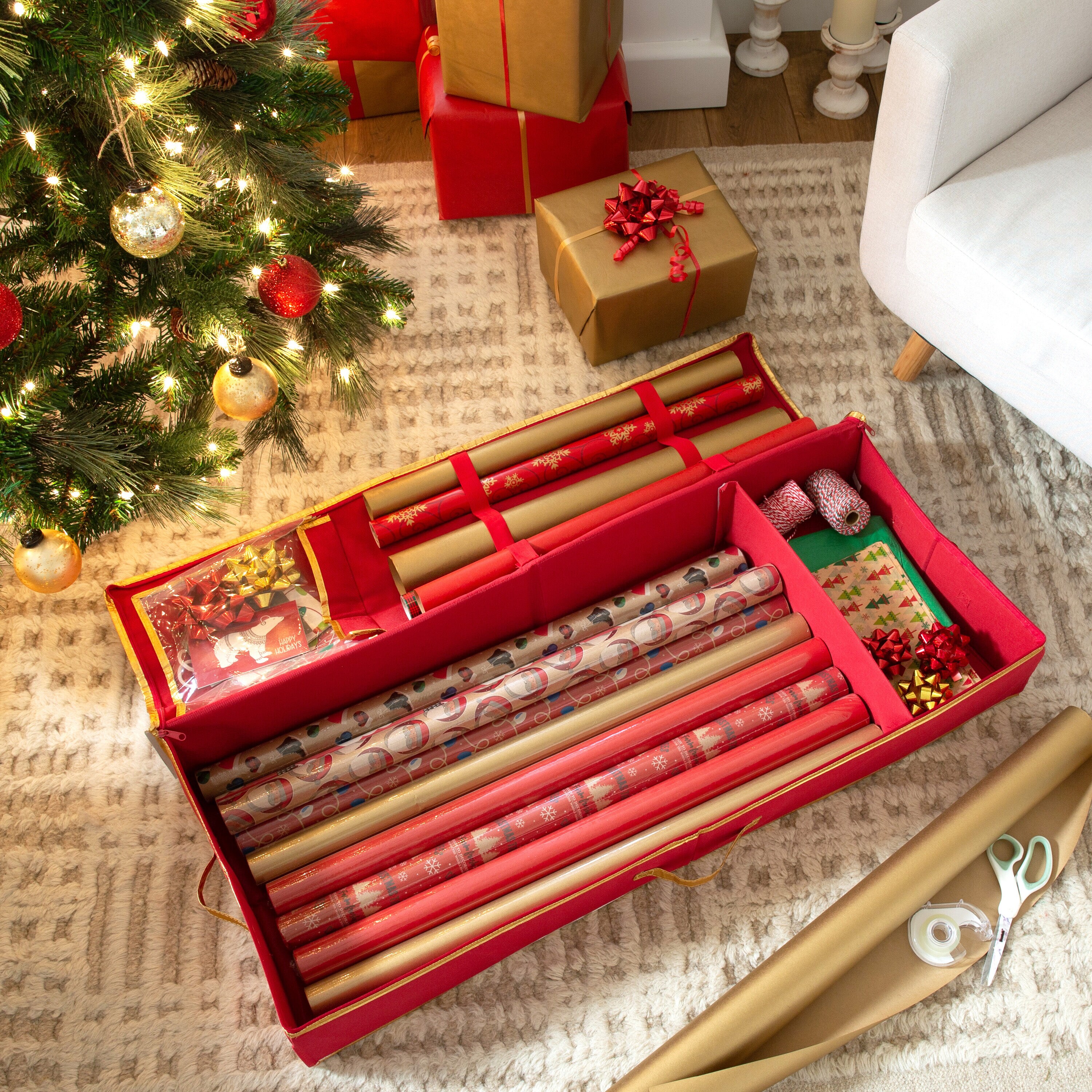 Santa's Bags 9-in x 40-in 12-Roll Red Wrapping Paper Storage