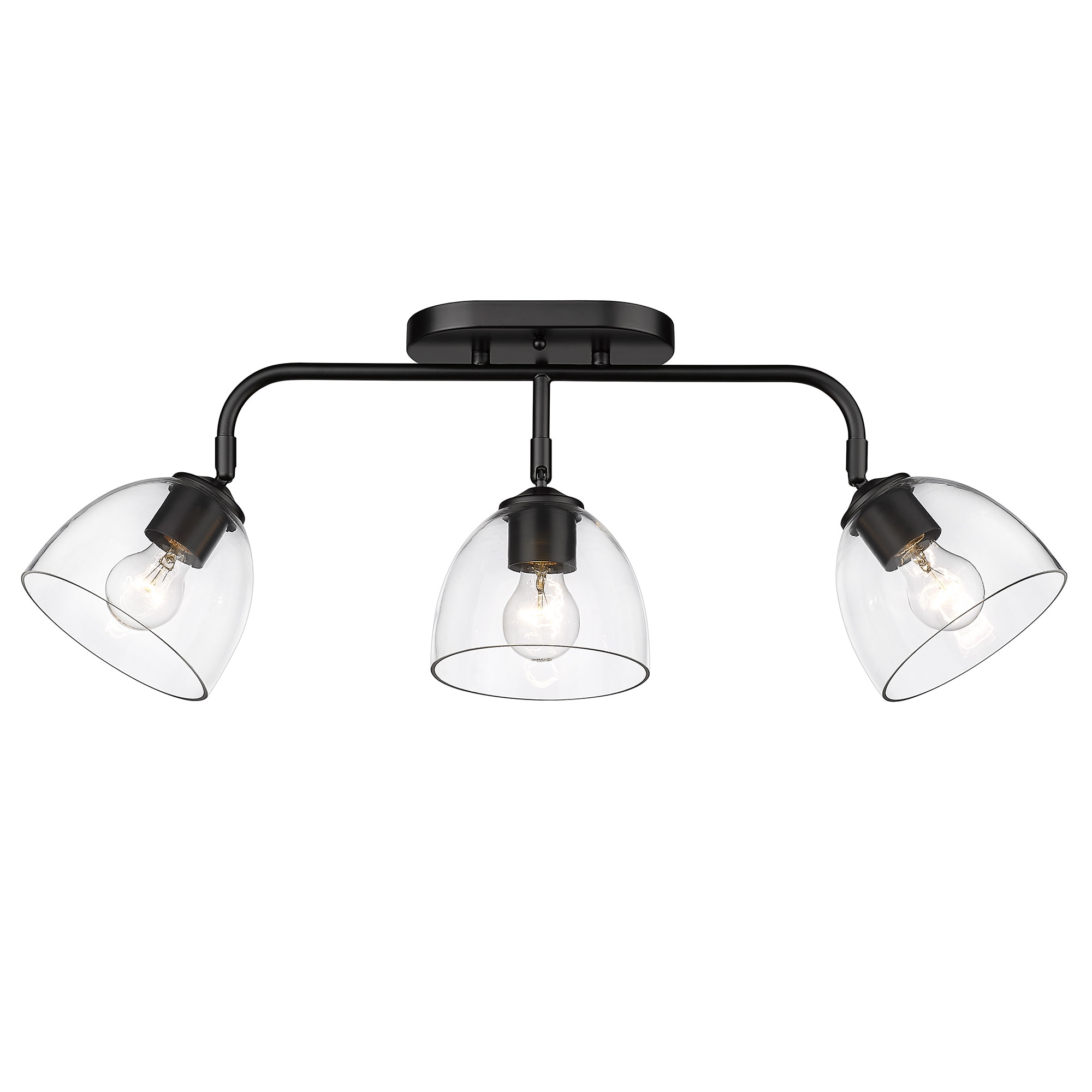 Matte Black Glass 3-Light Semi-Flush Mount Fixture