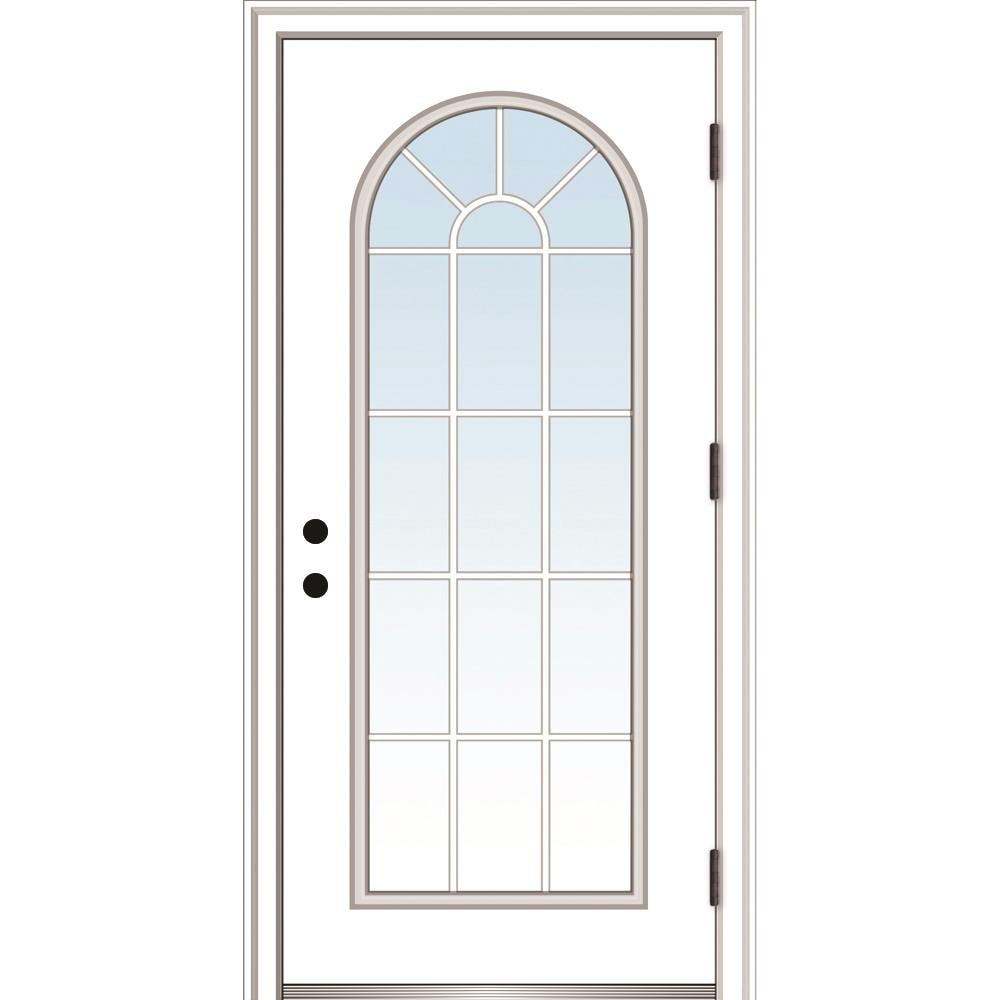 MMI DOOR ZZ364662L 32-in x 80-in x 6-9/16-in Fiberglass Full lite Left-hand outswing Primed Prehung Front Door with Brickmould Insulating core with Grilles