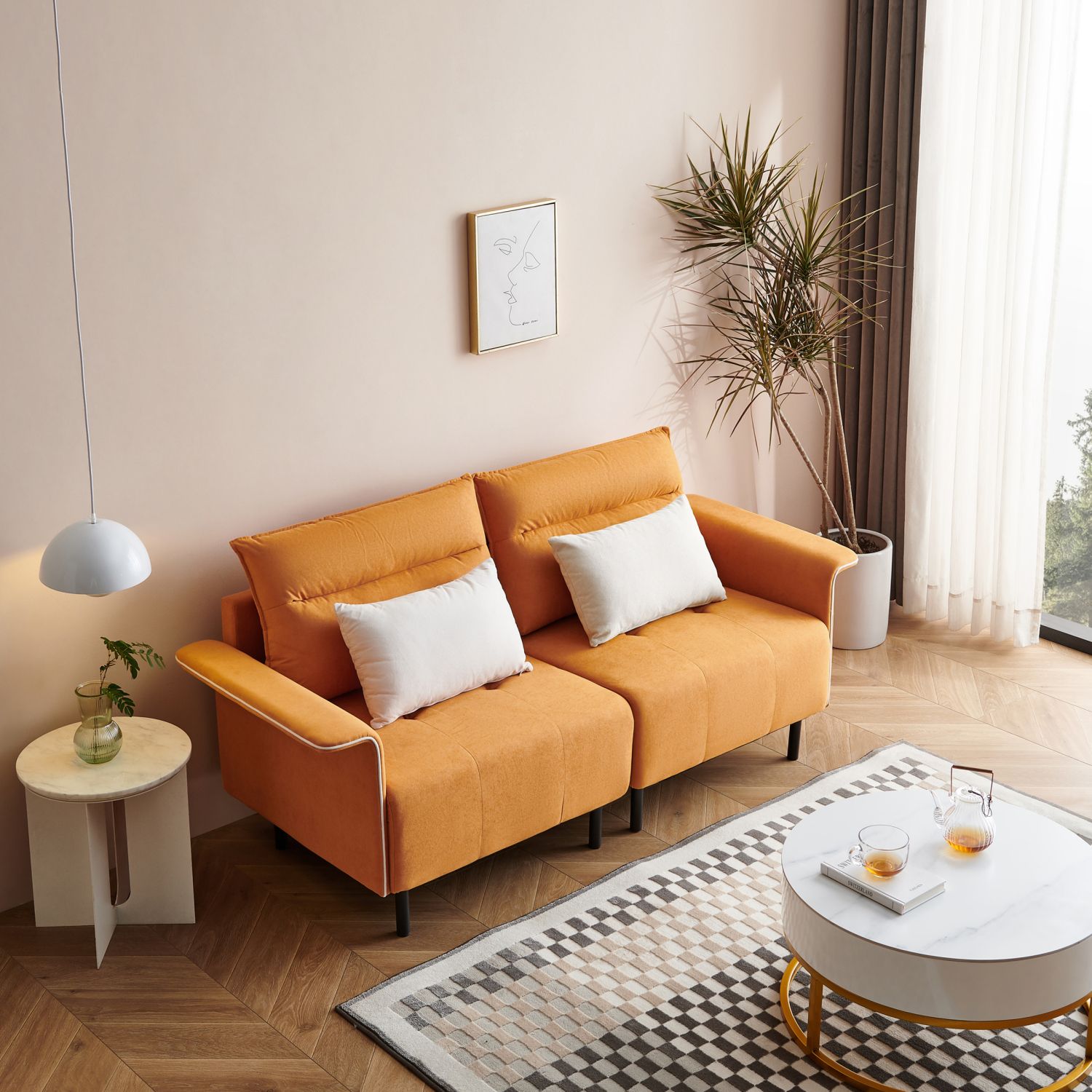 JASMODER W1036S00028 Modern Orange Polyester/Blend Sofa