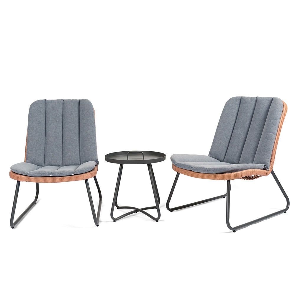 Grearden PYWW001-LY 3 -Piece Rattan Patio Conversation Set with Gray Cushions