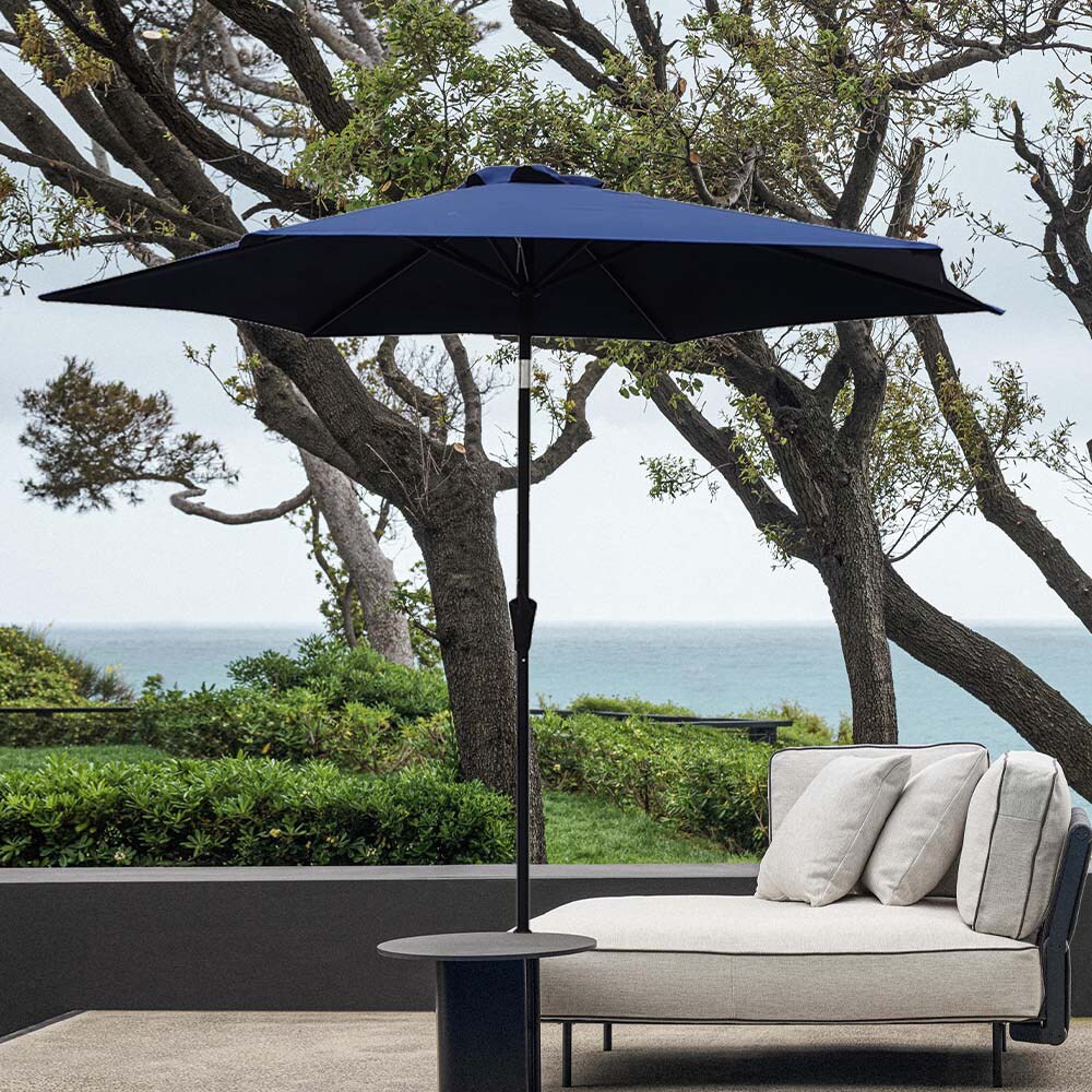 Fun Orange 8.8-ft Aluminum Hexagon Navy Blue Market Patio Umbrella with ...