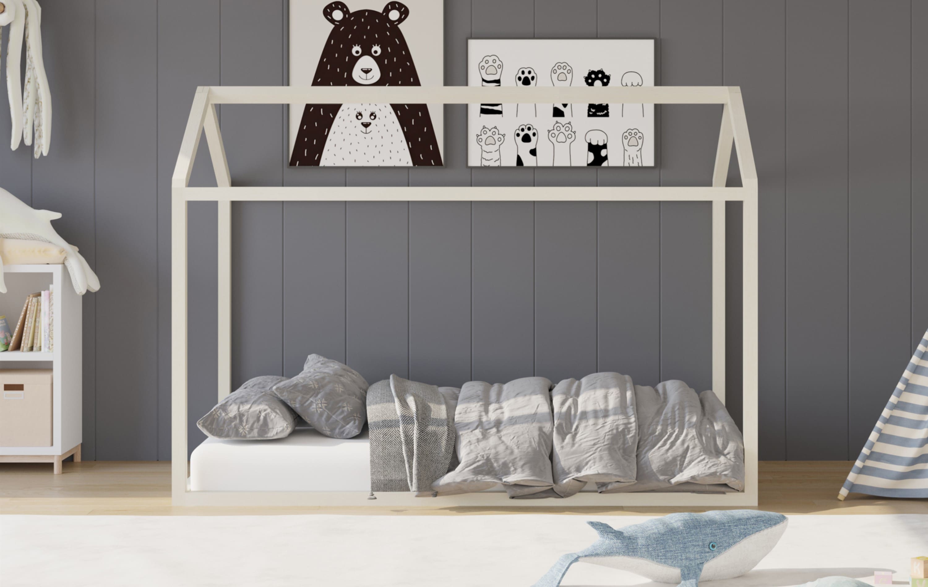 Home Design 80143-131 Perry Antique White Twin Wood Canopy Bed