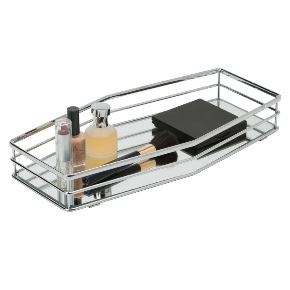 Chrome Reflective Glass Vanity Tray with Double Rail Design