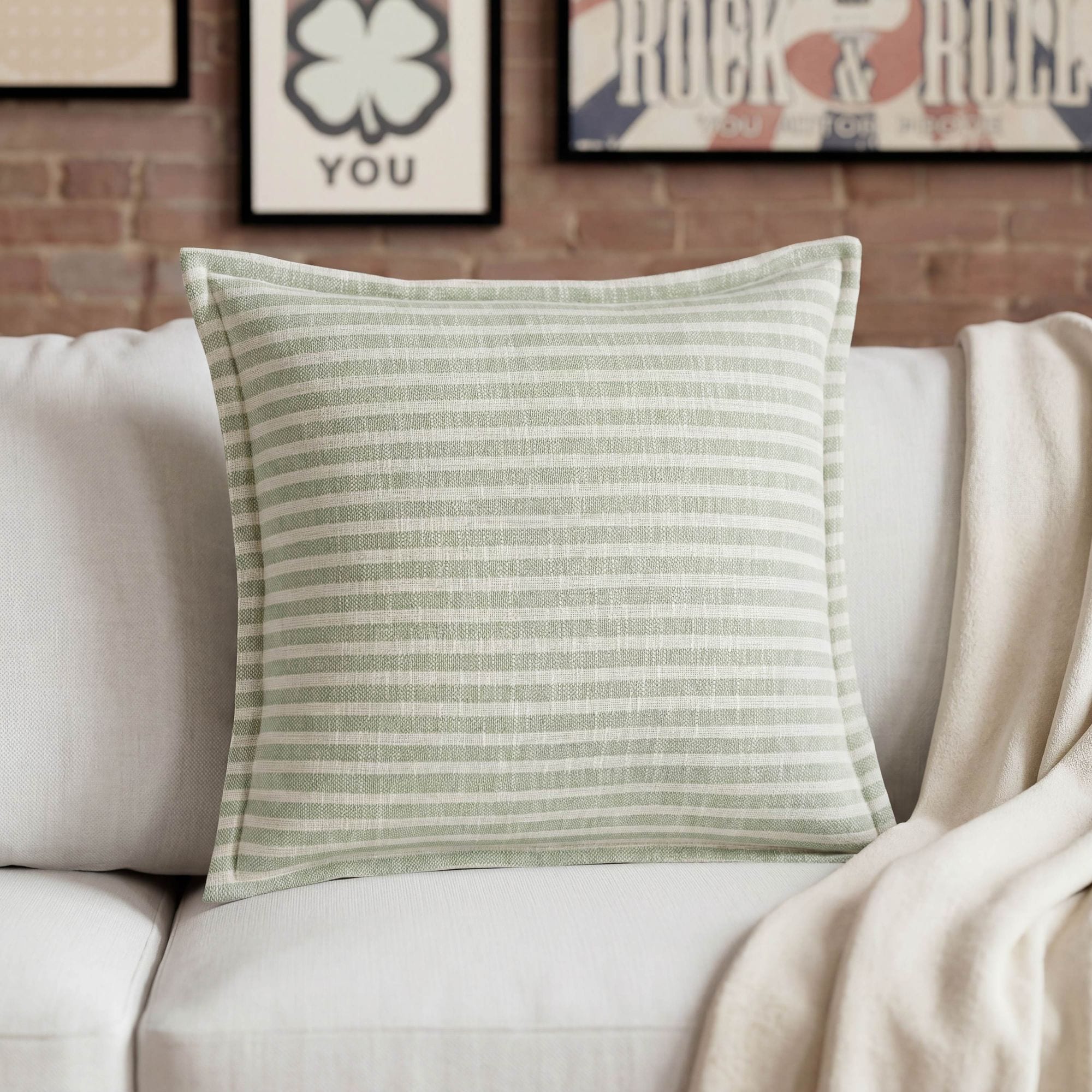 Lucky Brand  Marlowe Light Green Striped 22-in x 22-in Decorative Pillow