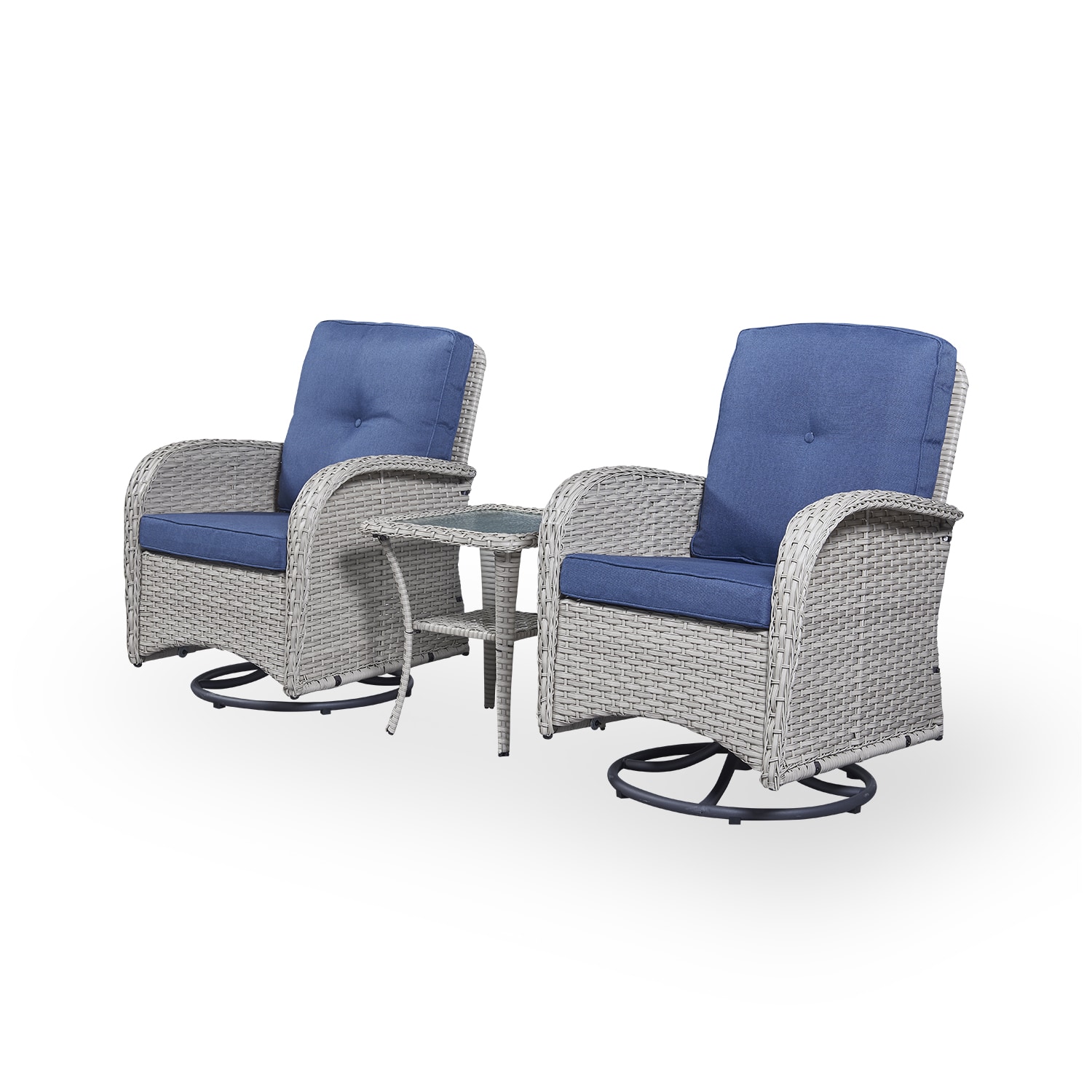 Rilyson FS041-1 New wicker 3 -Piece Wicker Patio Conversation Set with Gray Cushions