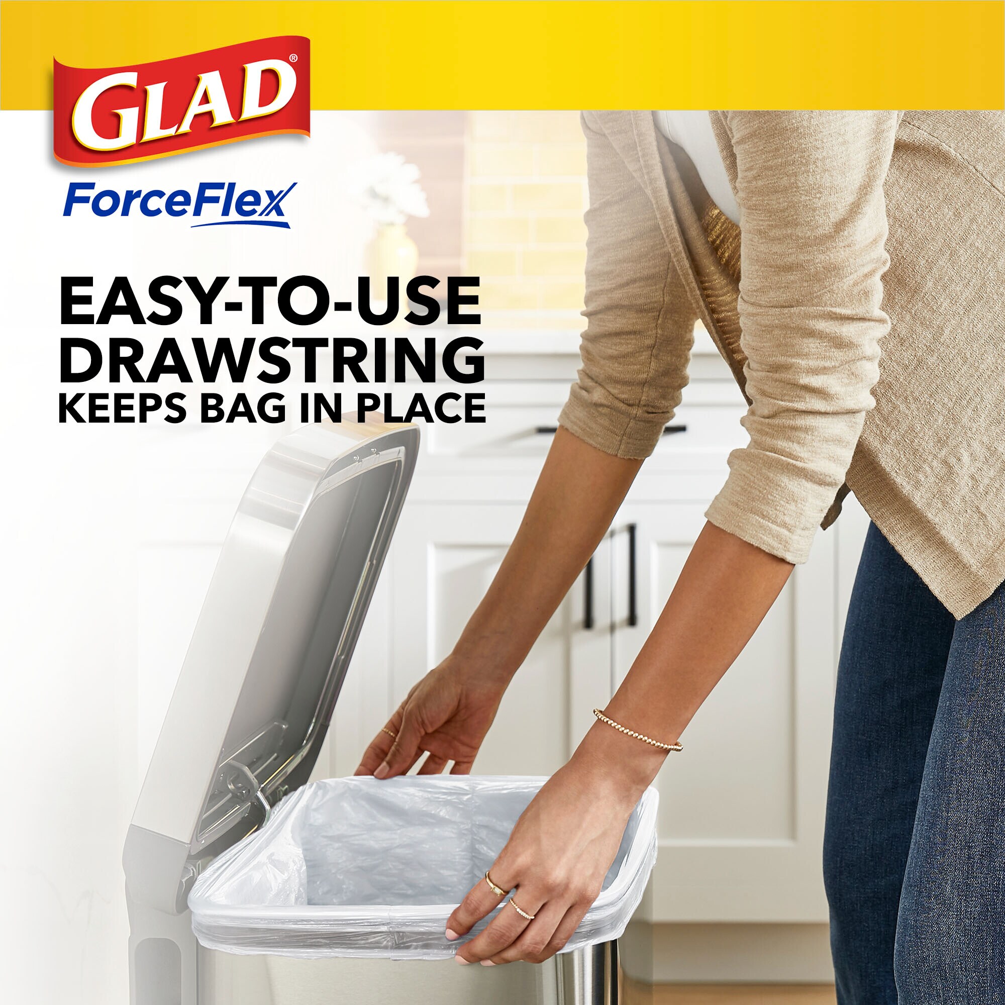 Glad ForceFlex 13-Gallons Febreze Fresh Clean White Plastic Kitchen Drawstring Trash Bag (140-Count)