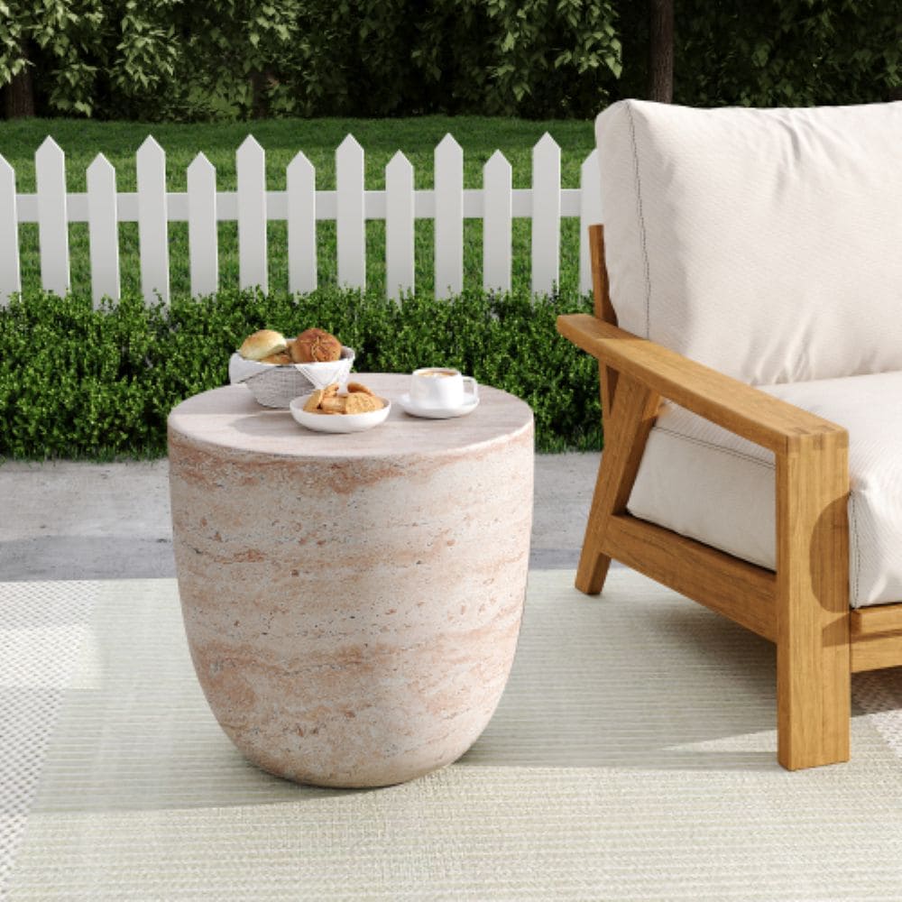 Christopher Knight Home 326738 Vesa Side Table Lightweight Concrete Travertine Finish Indoor Outdoor-Beige