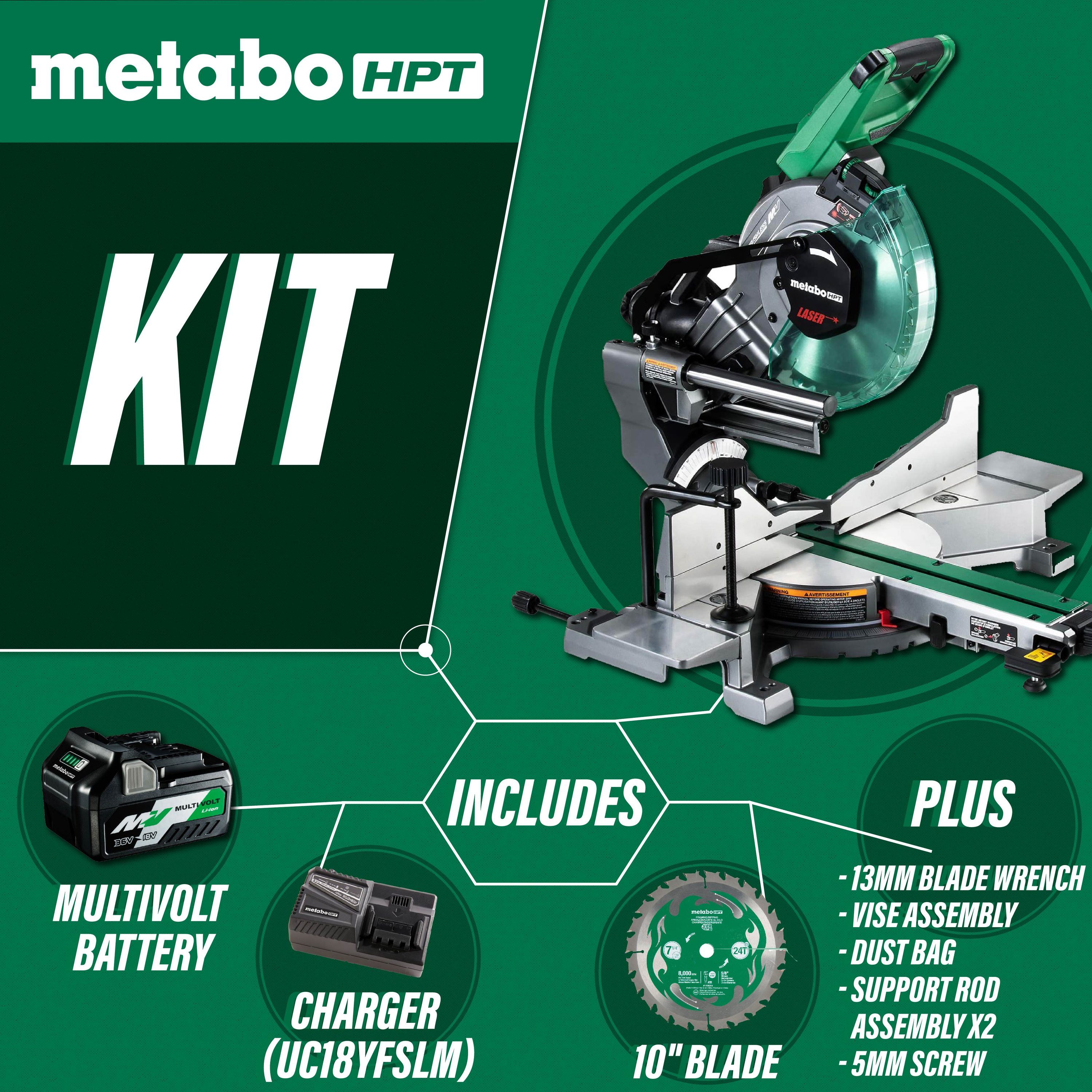 Metabo HPT MultiVolt 10-in 36-volt Dual Bevel Sliding Compound Hybrid  Cordless and Corded Miter Saw with Laser Guide in the Miter Saws department  at