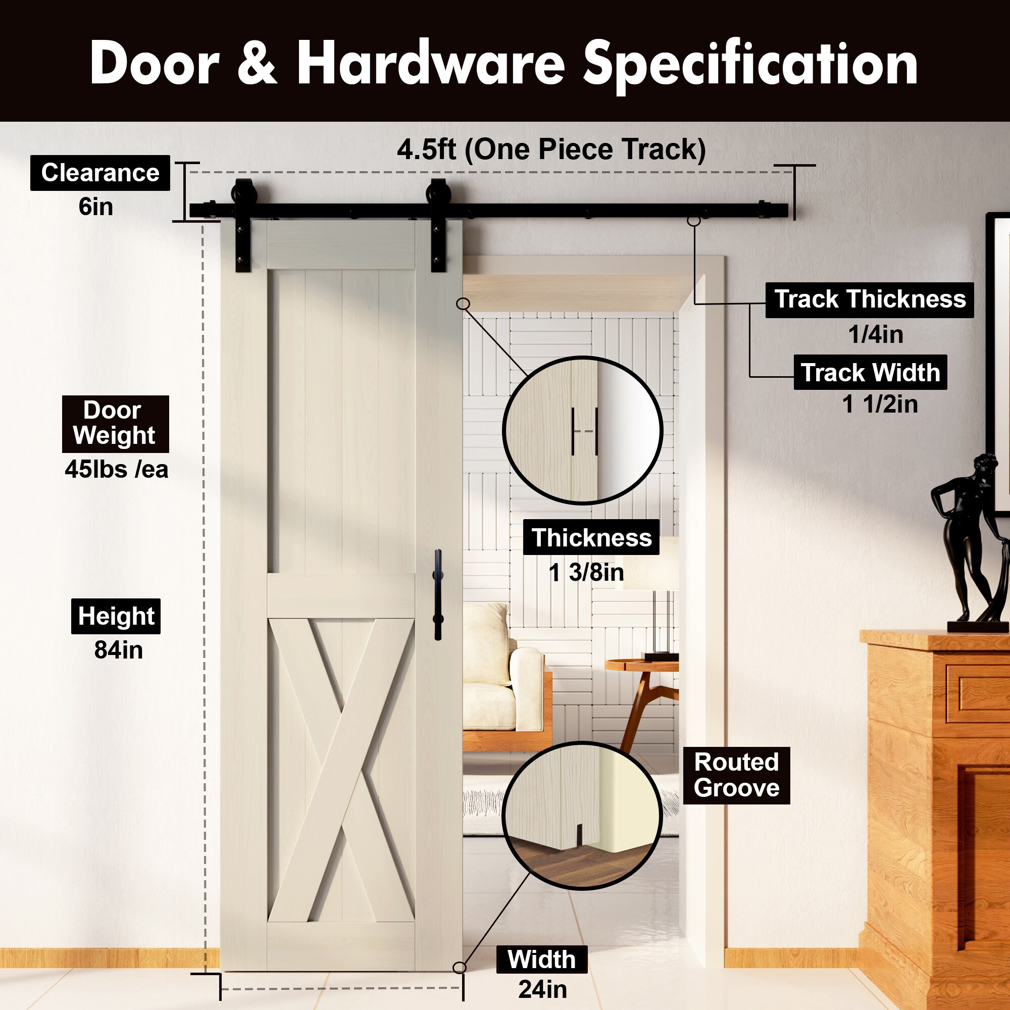 HOMACER YT1TGH054C-2484-X-TG Barn-Doors - View #7