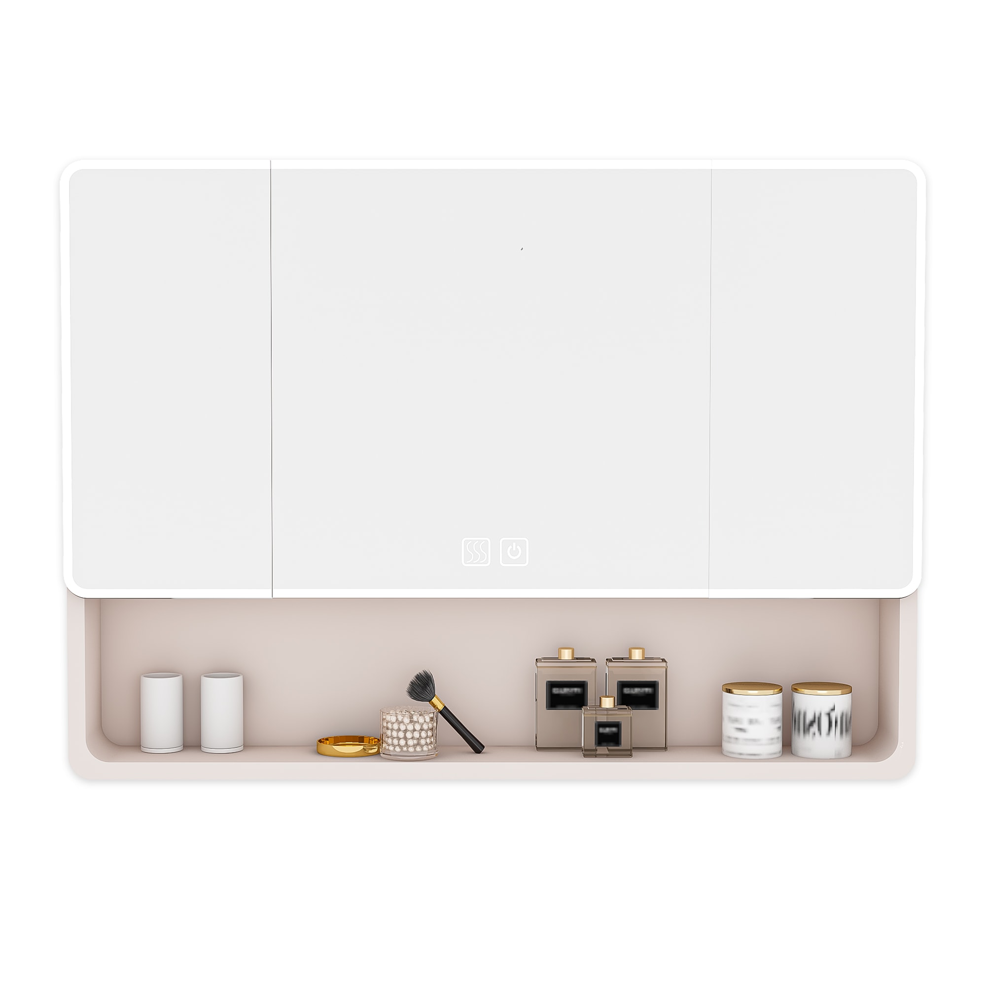 BEARSOLIM 35-in x 28-in Bathroom Medicine Cabinet with Mirror 3 Colors LED Light and Defogging Function Hair Dryer Holder