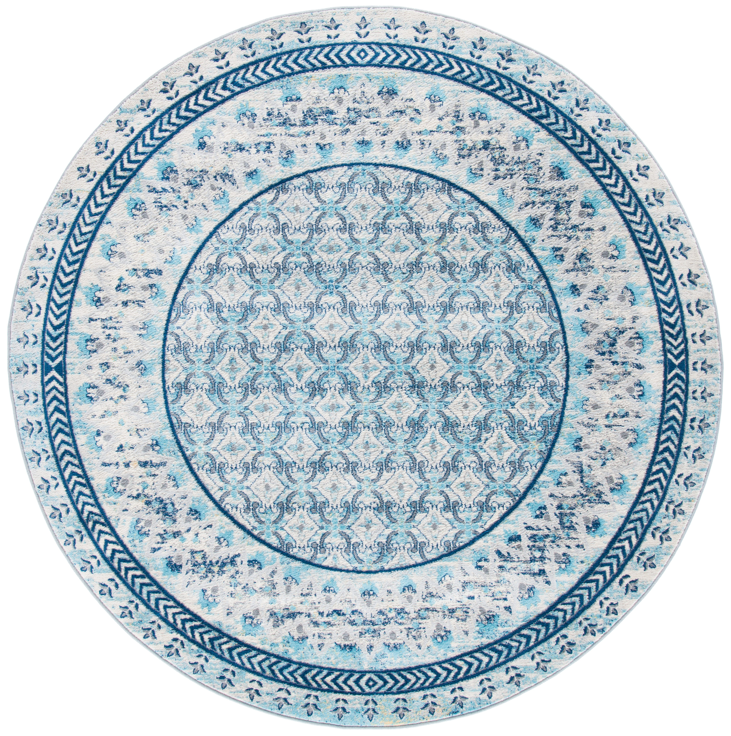 Safavieh BNT899A-7R Brentwood Gusta 7 x 7 (ft) Loomed Polypropylene Ivory/Aqua Round Indoor Distressed/Overdyed Vintage Area rug