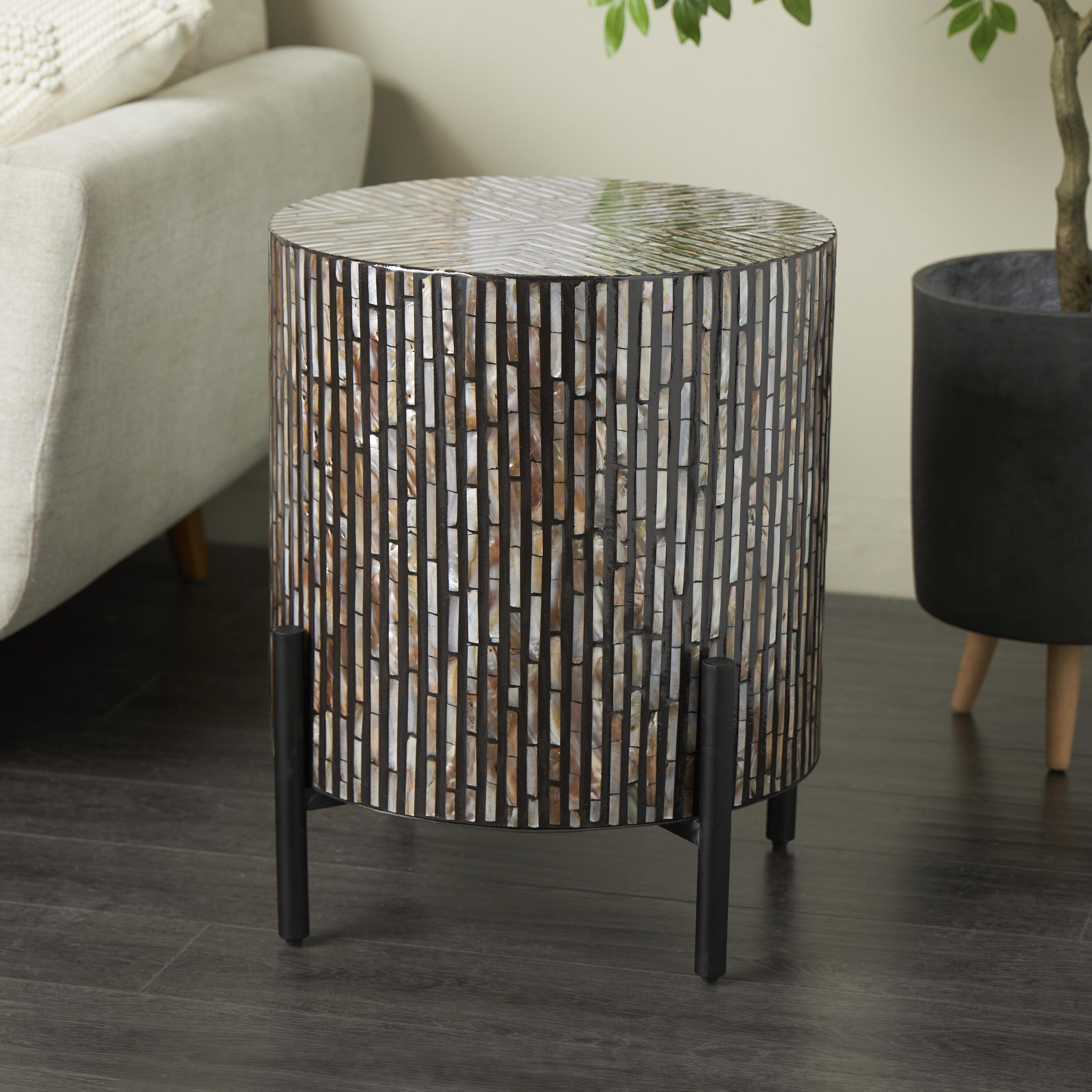 Grayson Lane 823260 17.9-in W x 22.3-in H Multi Colored Handmade Inlay Wood Round Modern End Table