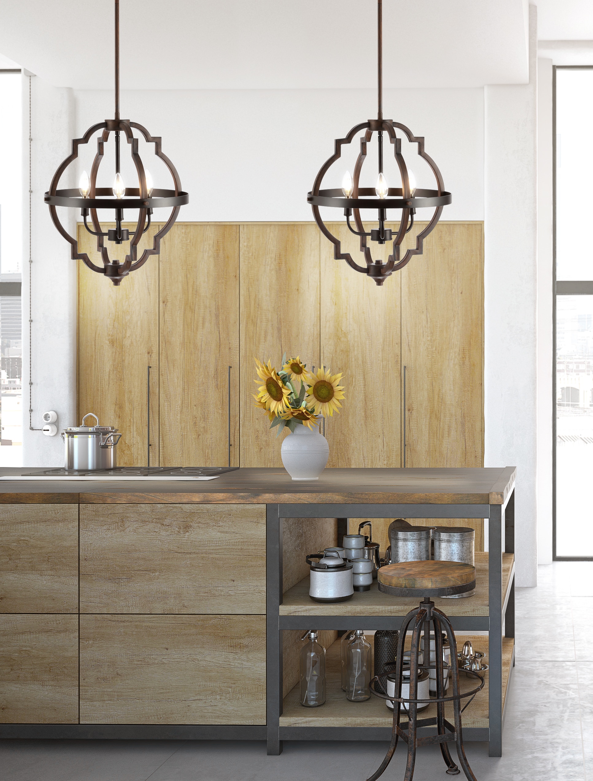 Rustic French Country 58" Adjustable LED Pendant in Oil-Rubbed Bronze