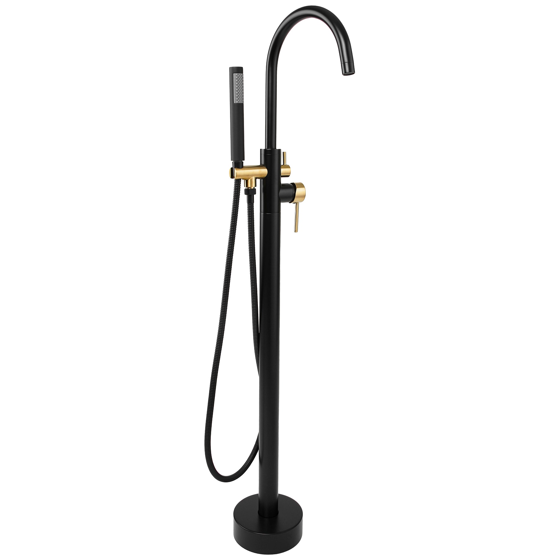Matte Black and Gold Floor Mounted Tub Faucet with Lever Handle