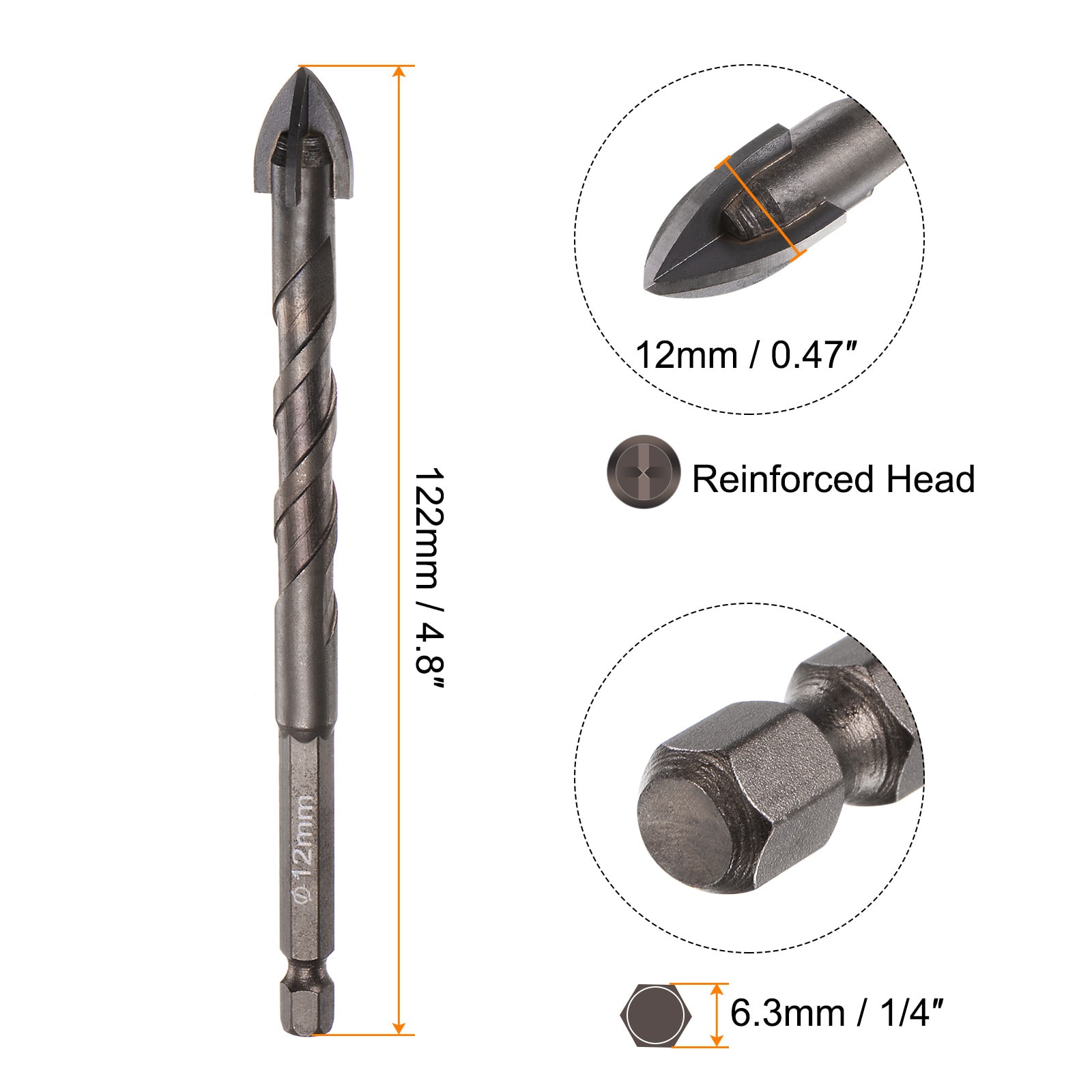 Harfington 2pcs Titanium Coated Masonry Drill Bit 12mm Concrete