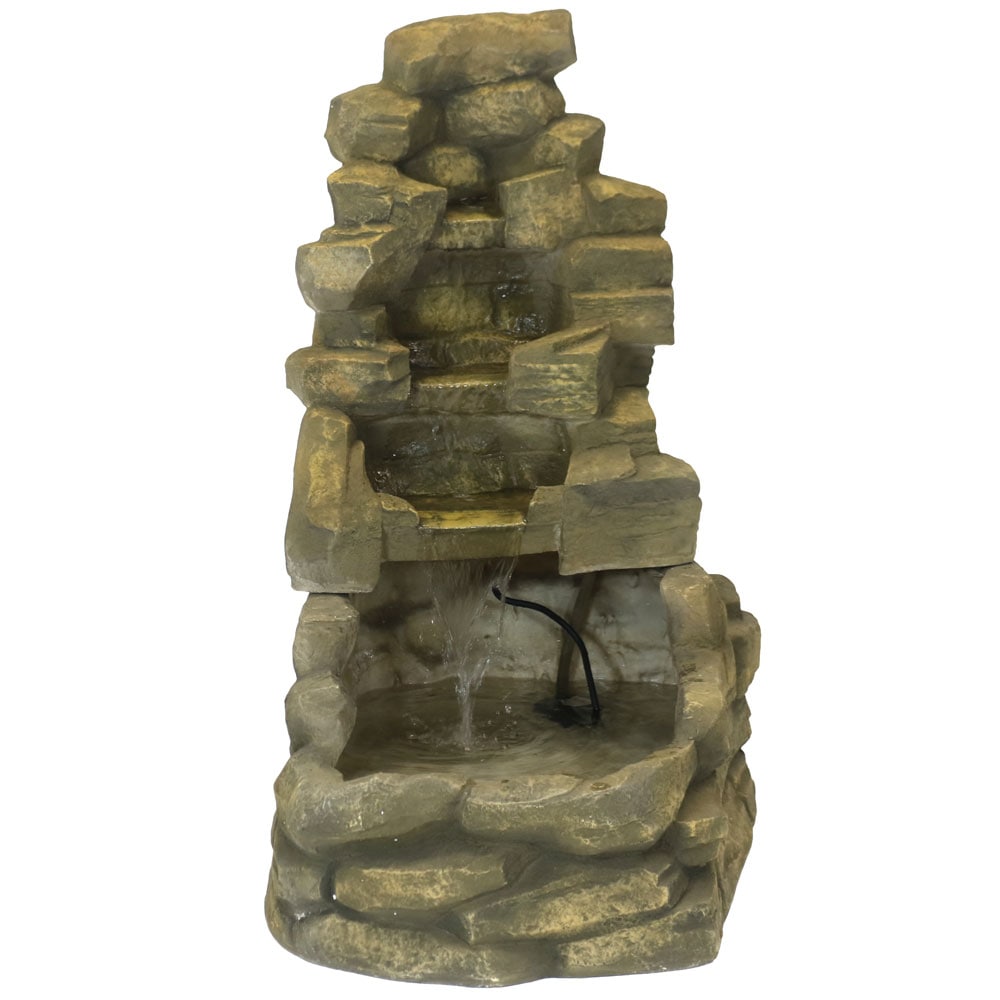 Sunnydaze Decor 37-in H Fiberglass Water Rock Waterfall Outdoor ...