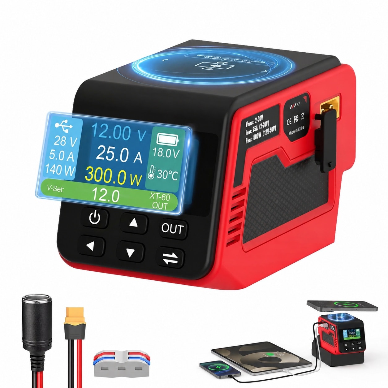 AKSCYZM  300W Adjustable Voltage Regulator Compatible with Milwaukee 18V power cell 2 to 30V DC Output Up to 25A 140W Type C PD Fast Charging 15W