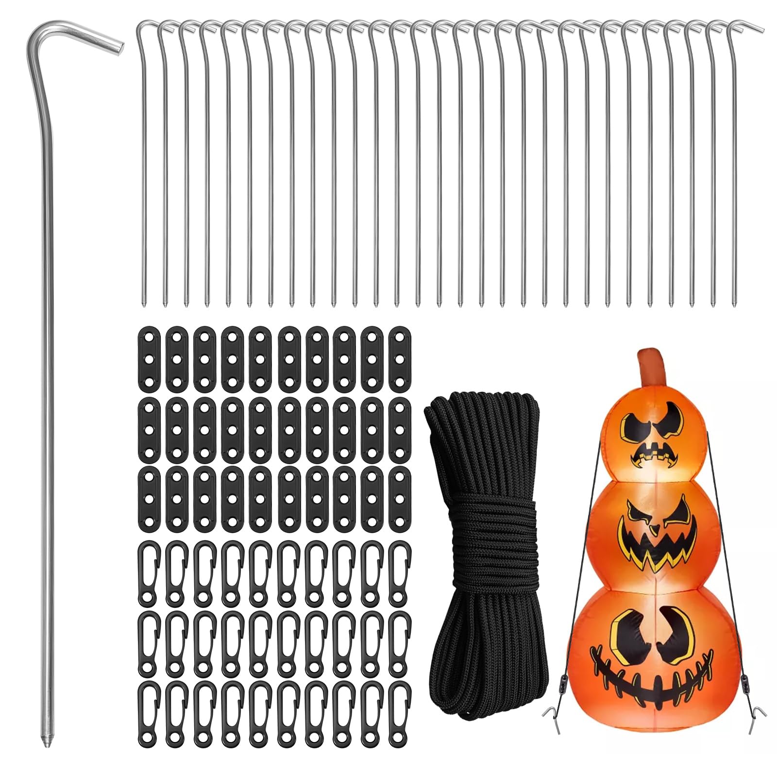 DYRCJ  30 Pcs 10 in Metal Stakes for Inflatables Heavy Duty Ground Stakes with Hooks Ropes and Cord Adjuster for Outdoor Yard Decorations