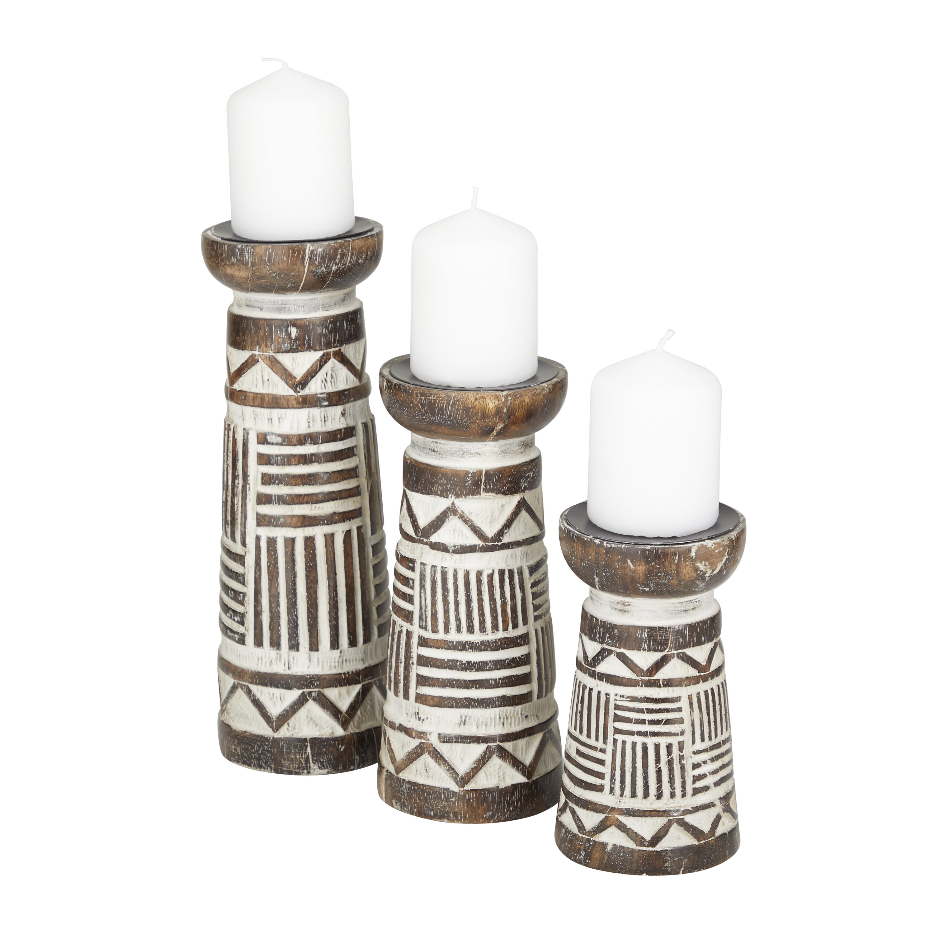 Mango Wood Trio Candle Holder Set in Dark Brown