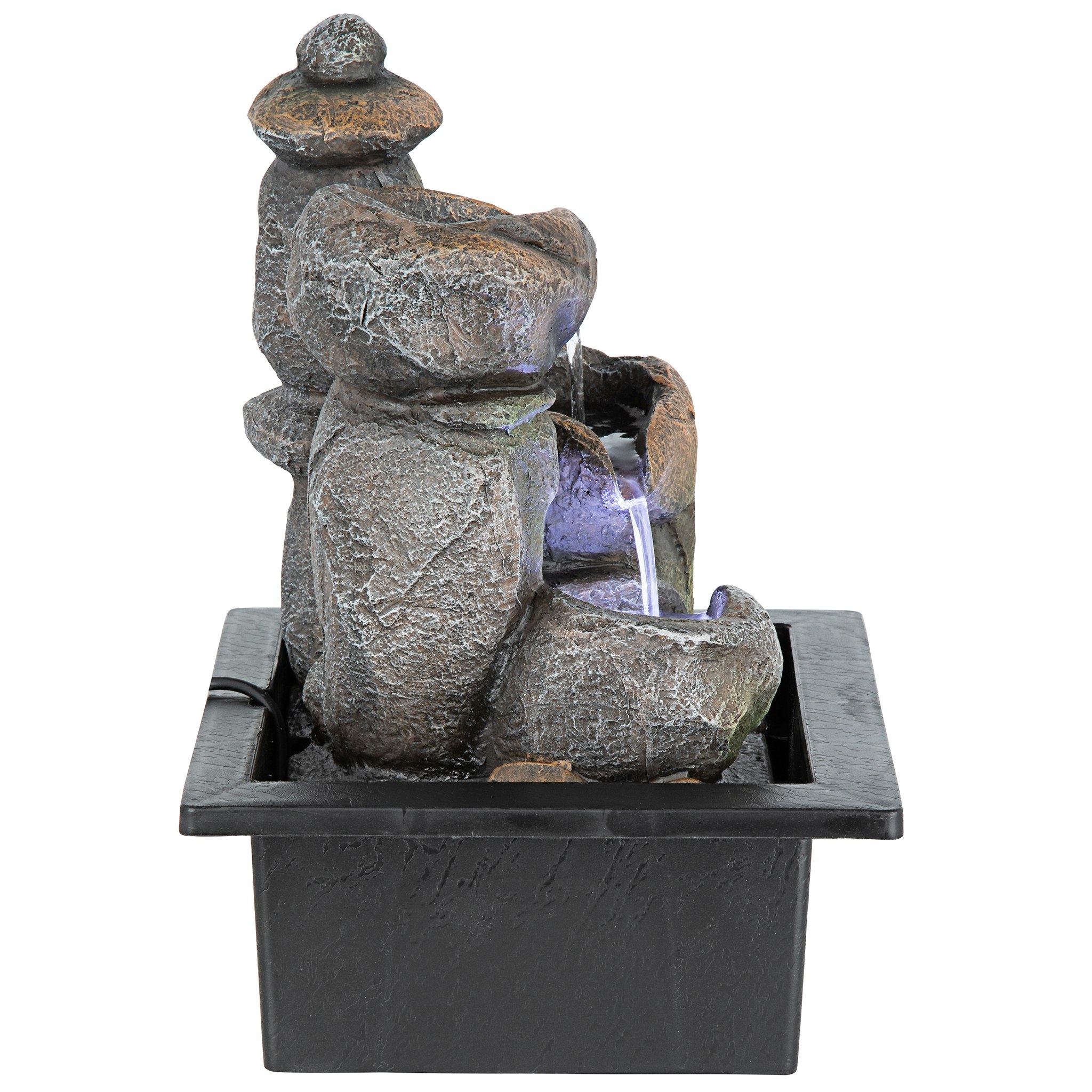 Japanese-Style Stone Pagoda Tabletop Fountain with LED Lights