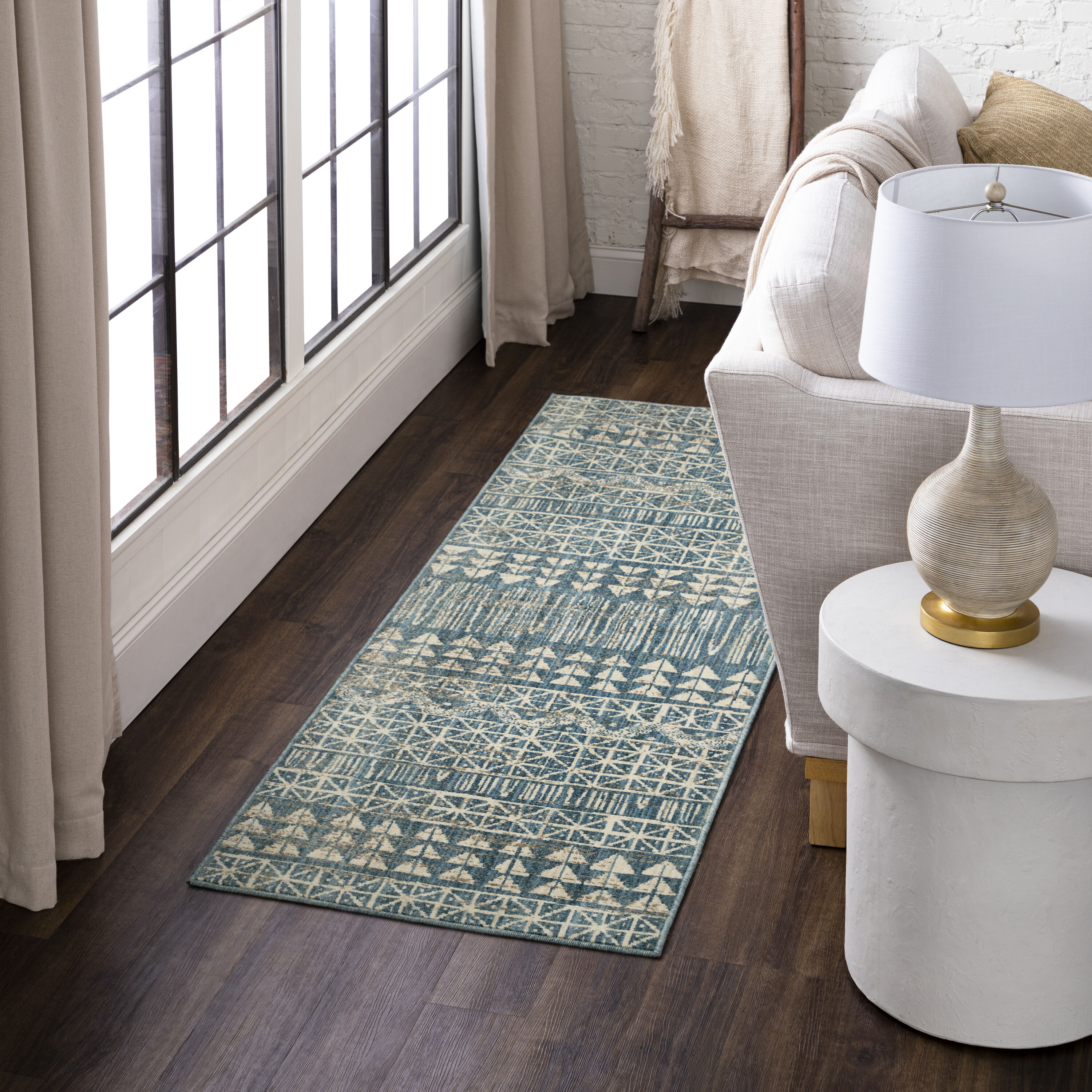 Mohawk Home EL338 50101 030120 2 x 10 (ft) Polyester Blue Rectangular Indoor Geometric Runner rug