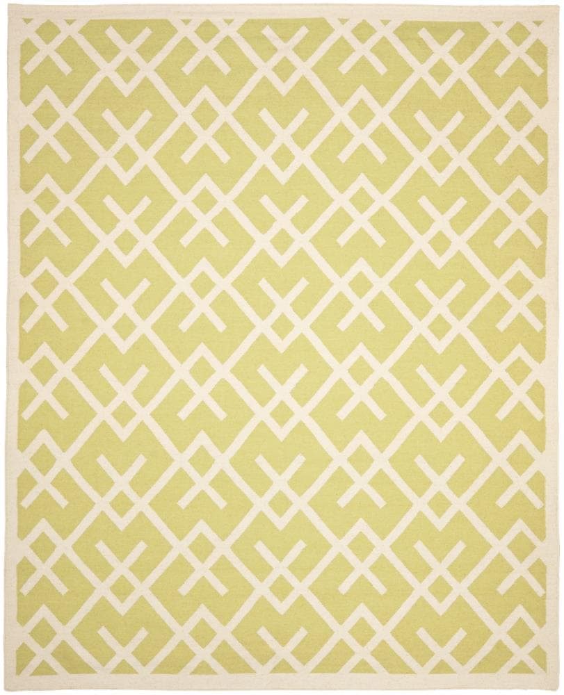 Safavieh DHU552A-8 Dhurries Cesa 8 x 10 (ft) Wool Light Green/Ivory Rectangular Indoor Geometric Coastal Area rug