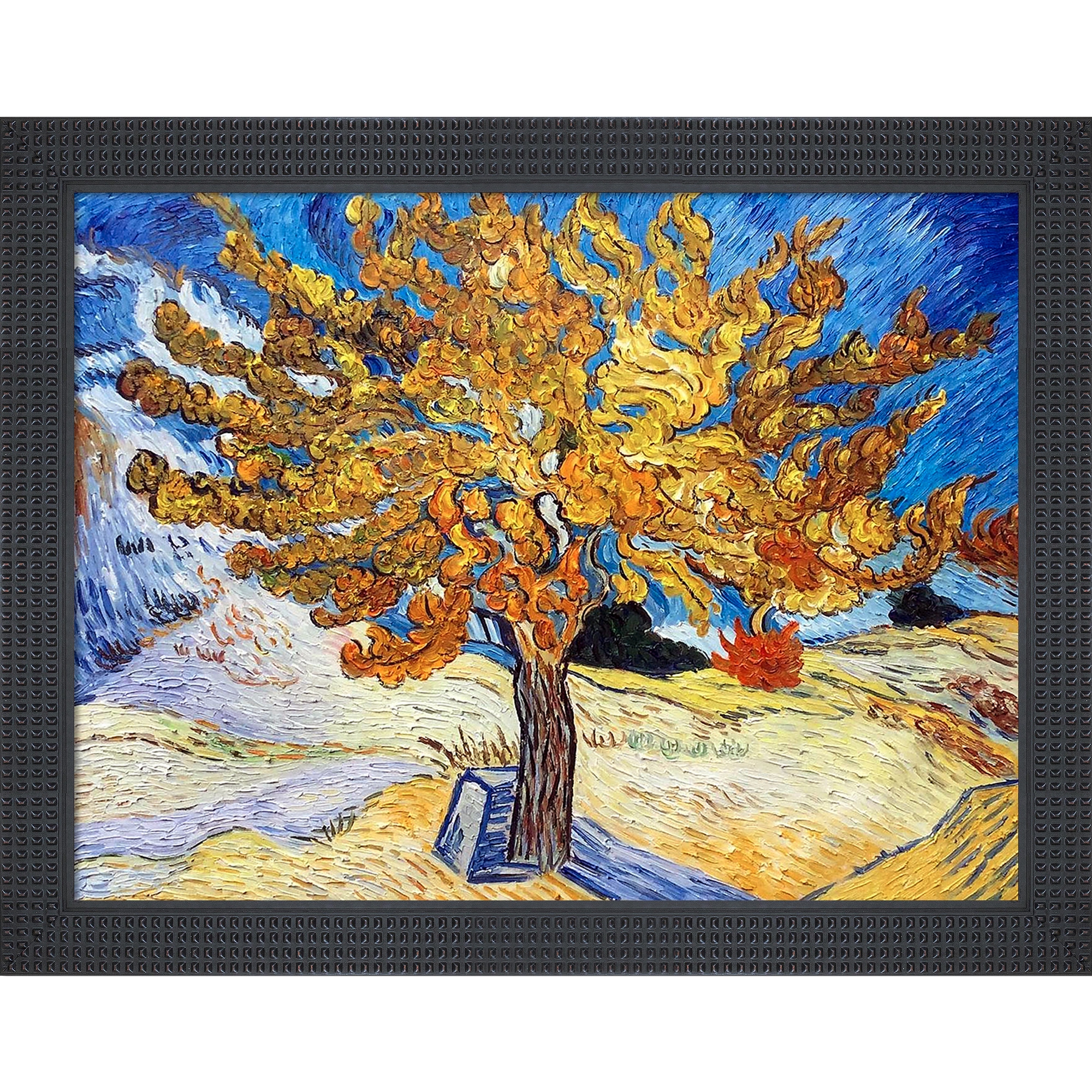 La Pastiche 688576878874 The Mulberry Tree Vincent Van Gogh Black Wood Framed 36.5-Inches H x 46.5-Inches W Botanical Canvas Hand-Painted Painting