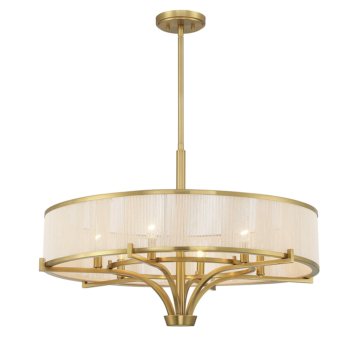 Warm Brass 6-Light Chandelier with White String Drum Shade
