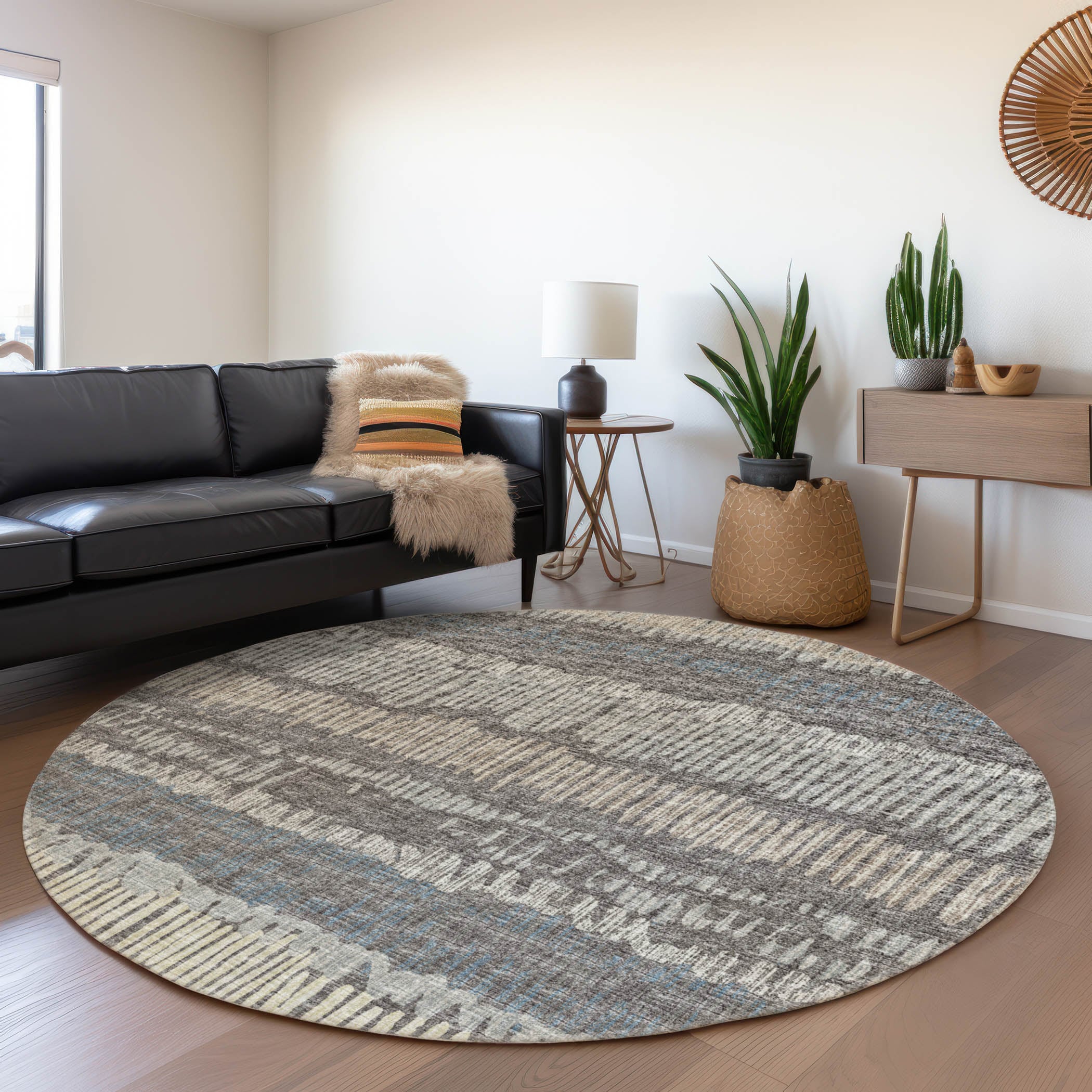 Addison Rugs AMF37GY8RO Mayfield AMF37GY 8 x 8 (ft) Loomed Polyester Gray Round Indoor Abstract Machine washable Area rug