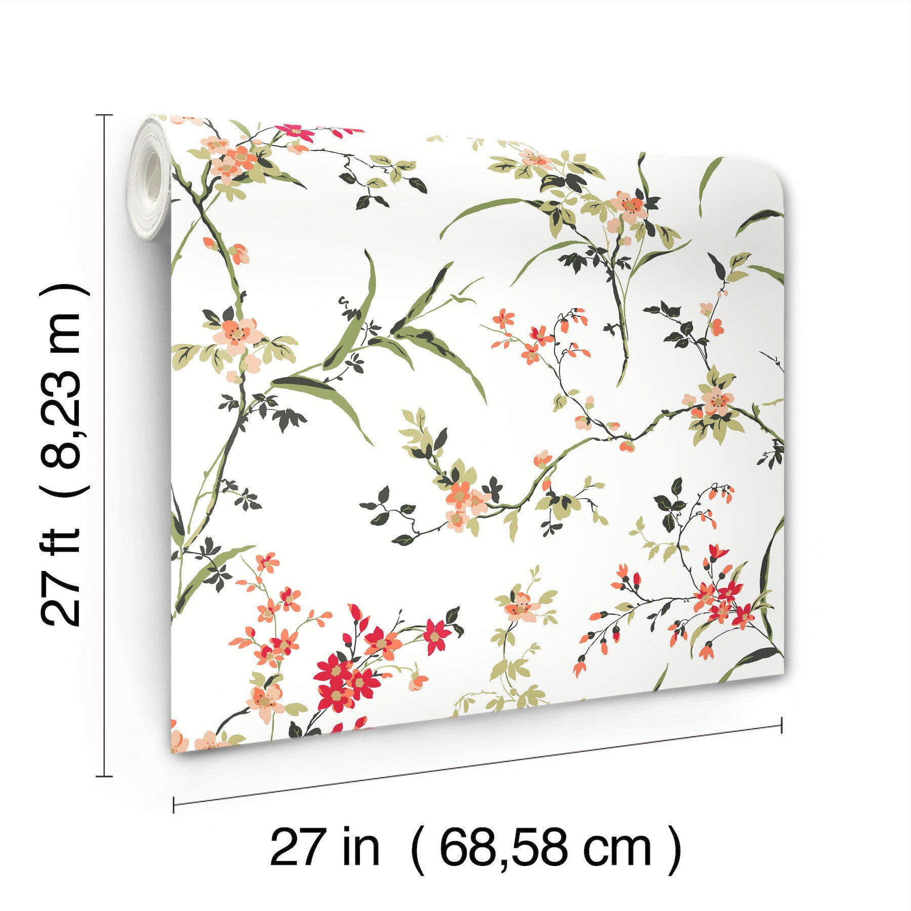 York Wallcoverings White And Red Blossom Branches Wallpaper In The ...