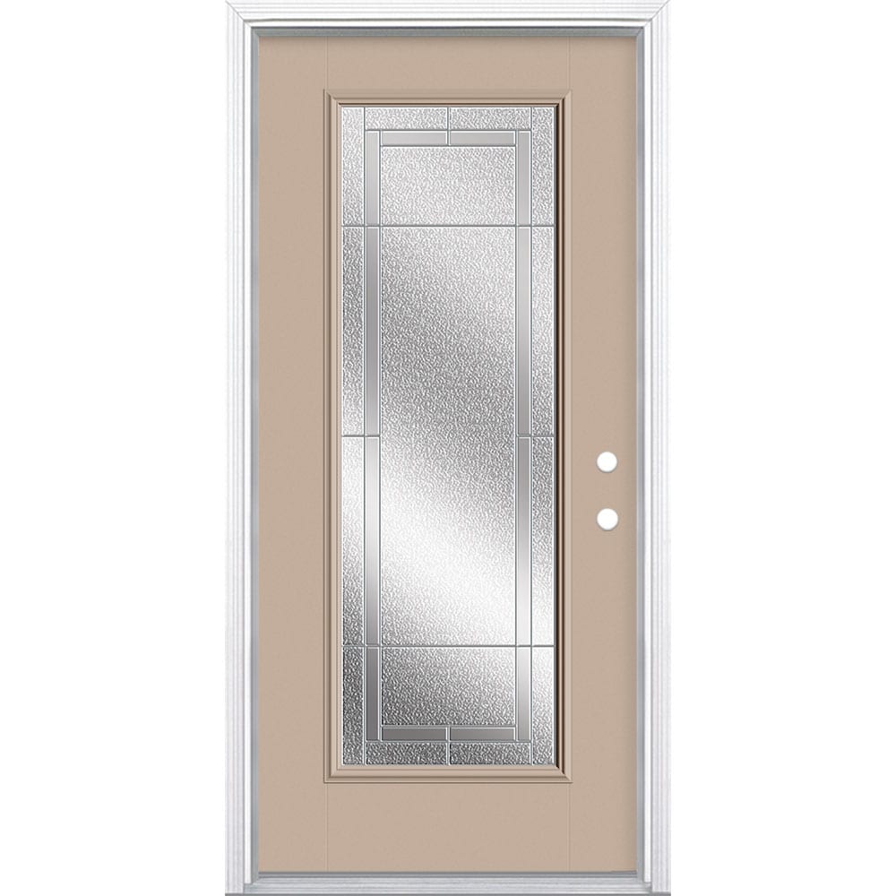 Masonite 3420141 Focus 36-in x 80-in x 4-9/16-in Fiberglass Full lite Left-hand inswing Timber Gray Painted Prehung Front Door with Brickmould Insulating core