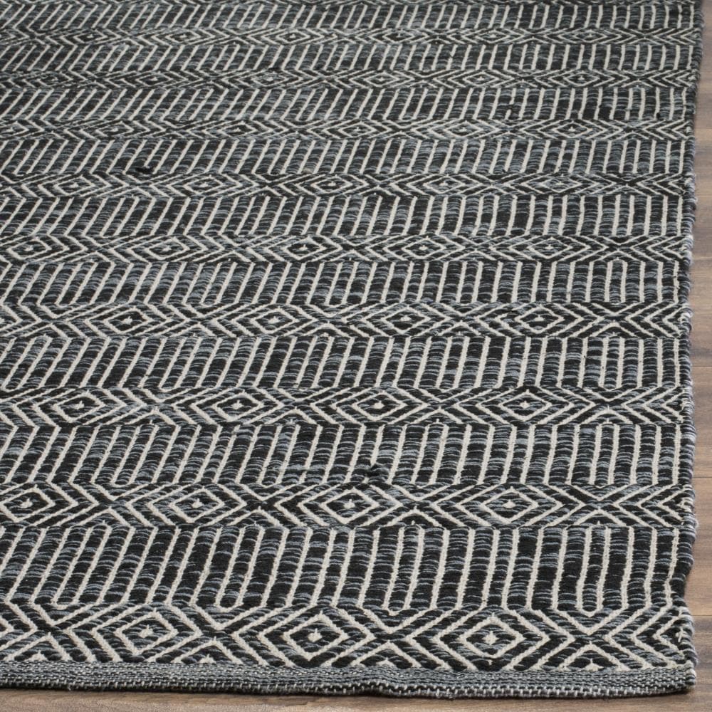 Hand-Woven Ivory and Dark Grey Geometric Cotton Area Rug, 8' x 10'